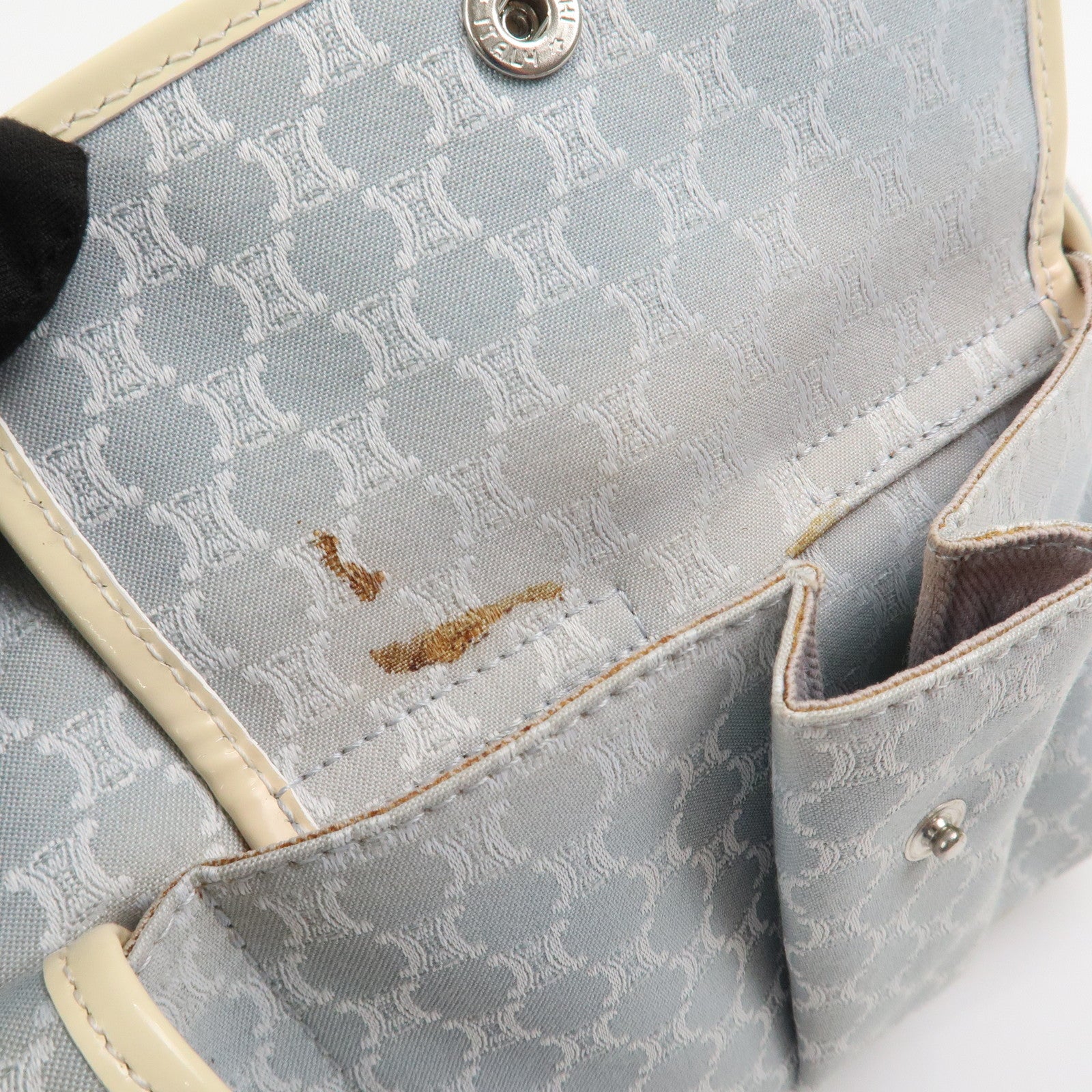 CELINE Macadam Canvas Leather Shoulder Bag Hand Bag Blue Ivory