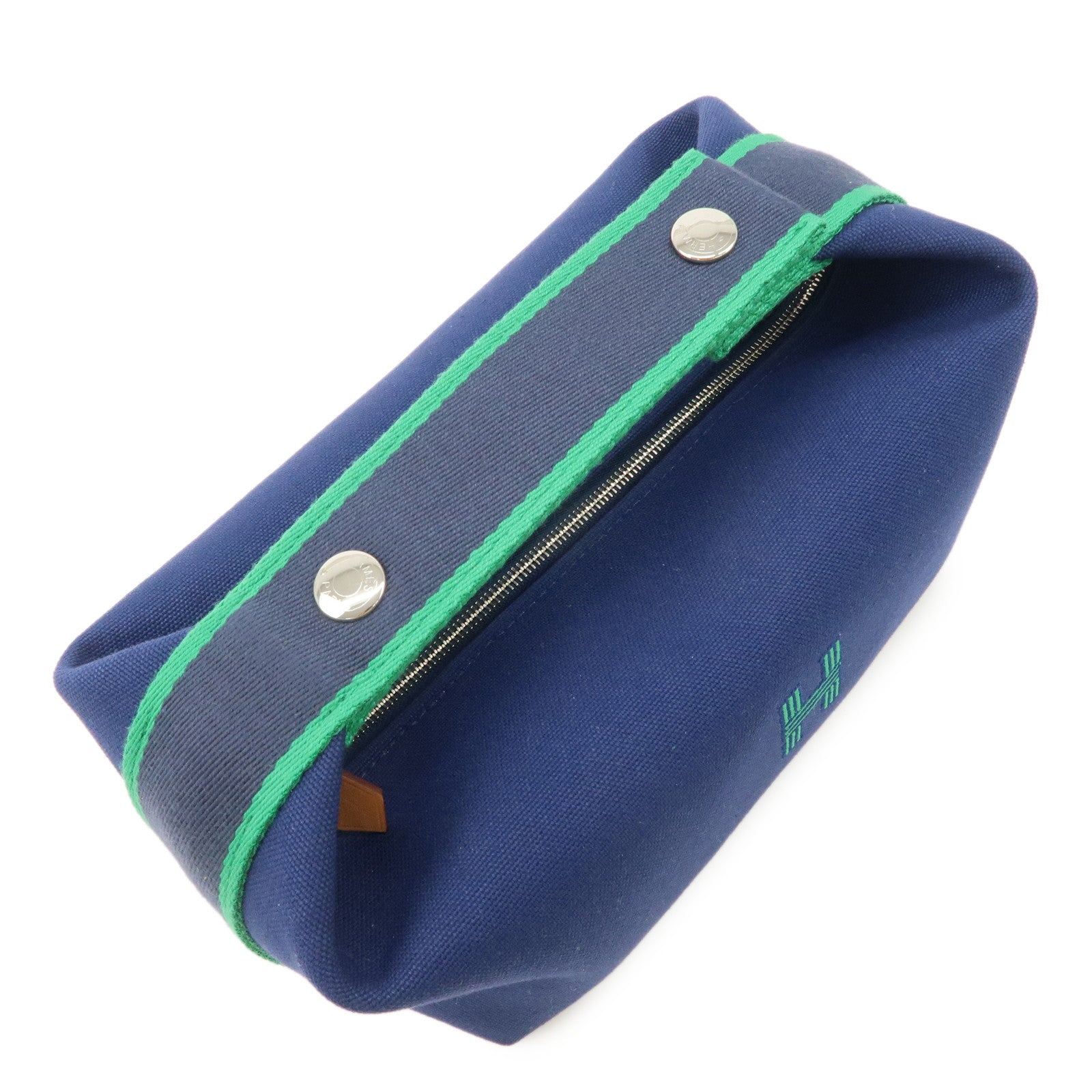 HERMES Canvas Bride A Brac PM Hand Bag Green Navy Used