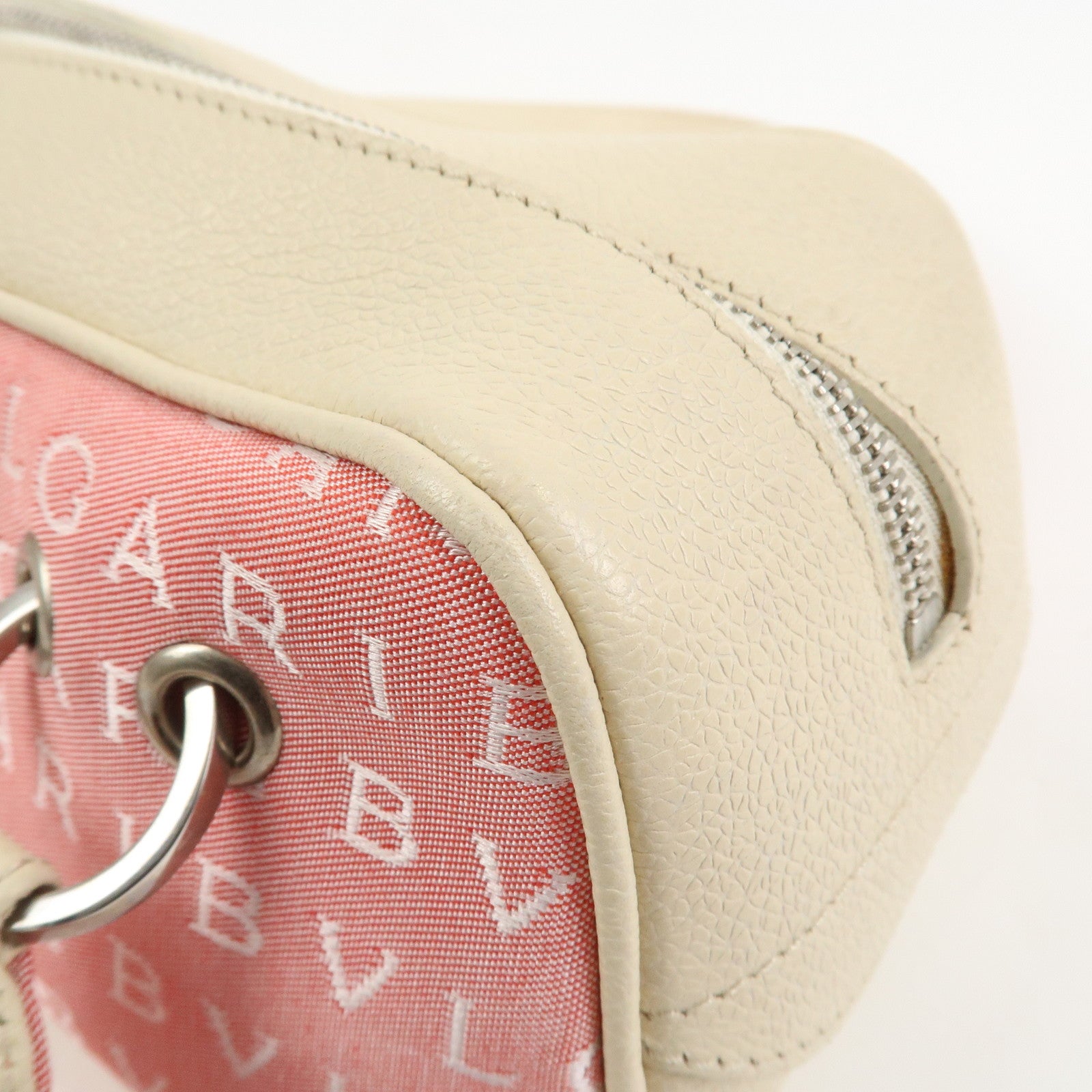 BVLGARI Logo Mania Canvas Leather Hand Bag Pink Ivory