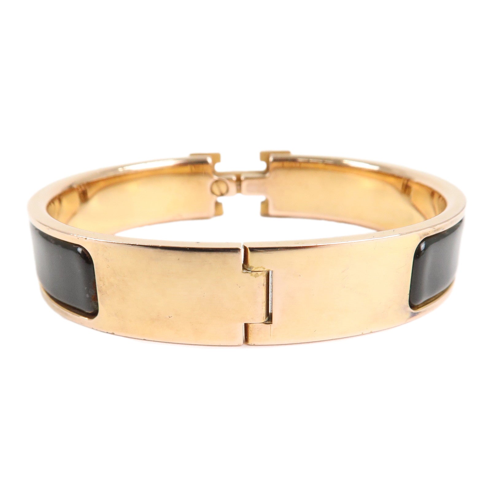 HERMES Clic Clac PM H Logo Bangle Bracelet Gold Black Used