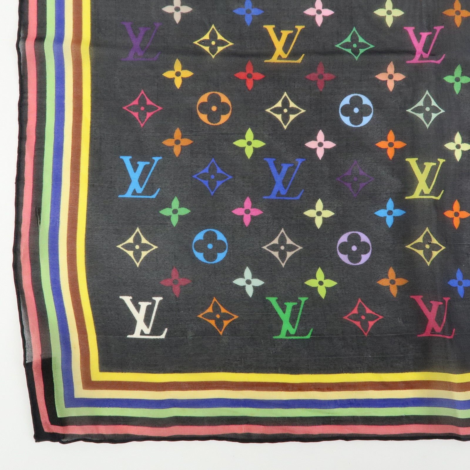 Louis Vuitton Monogram Silk 100% Scarf Multicolor Noir Black