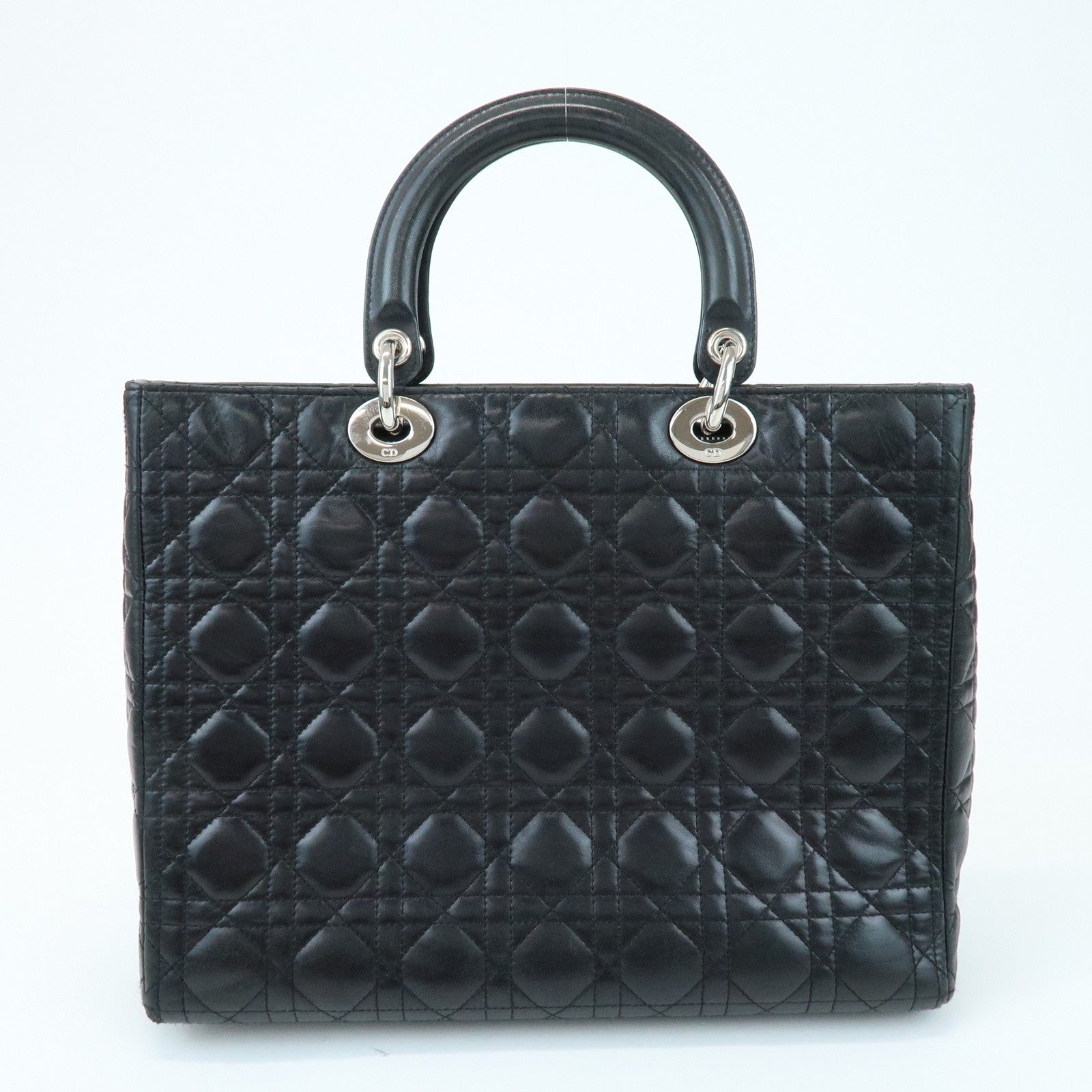 Christian Dior Cannage Leather Tote Bag Hand Bag Black