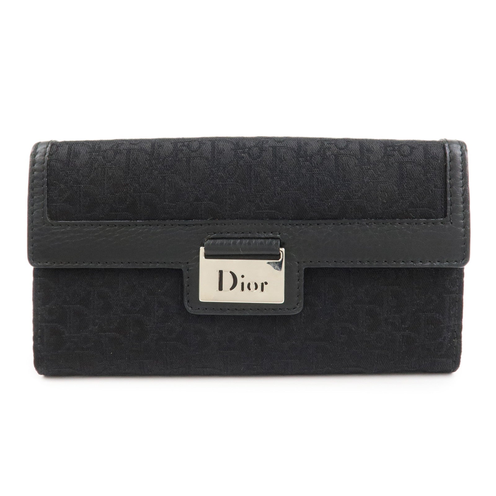 Christian Dior Trotter Canvas Leather Long Wallet Black