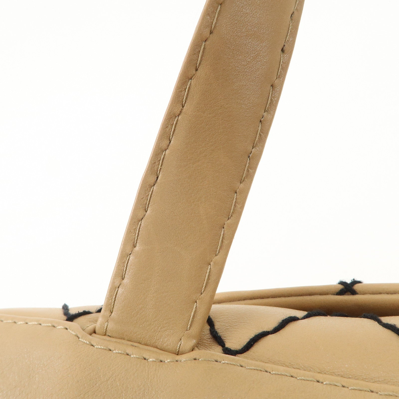 CHANEL Wild Stitch Calf Skin Coco Mark Hand Bag Beige A14692 Used