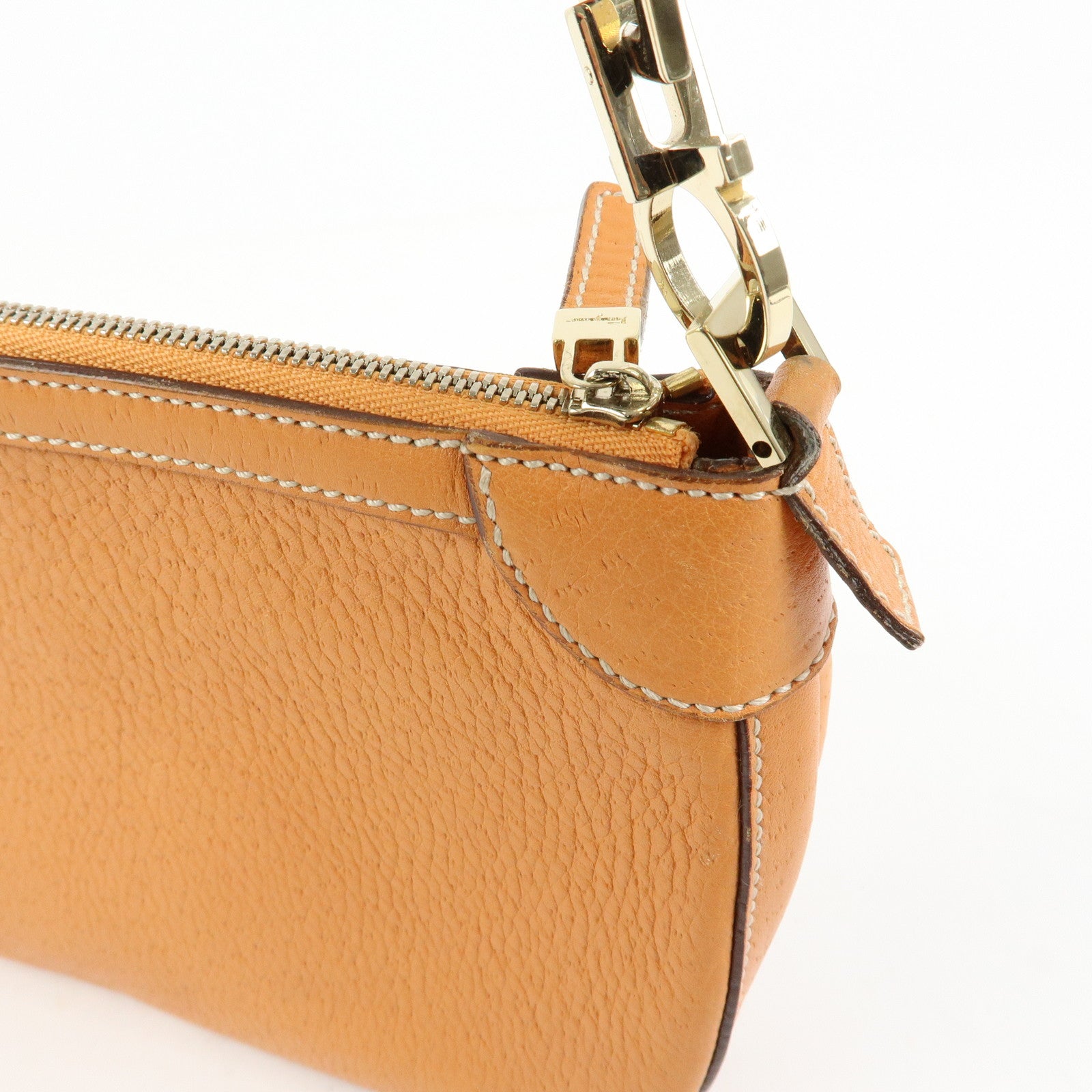 Ferragamo Gancini Leather Hand Bag Shoulder Bag Orange