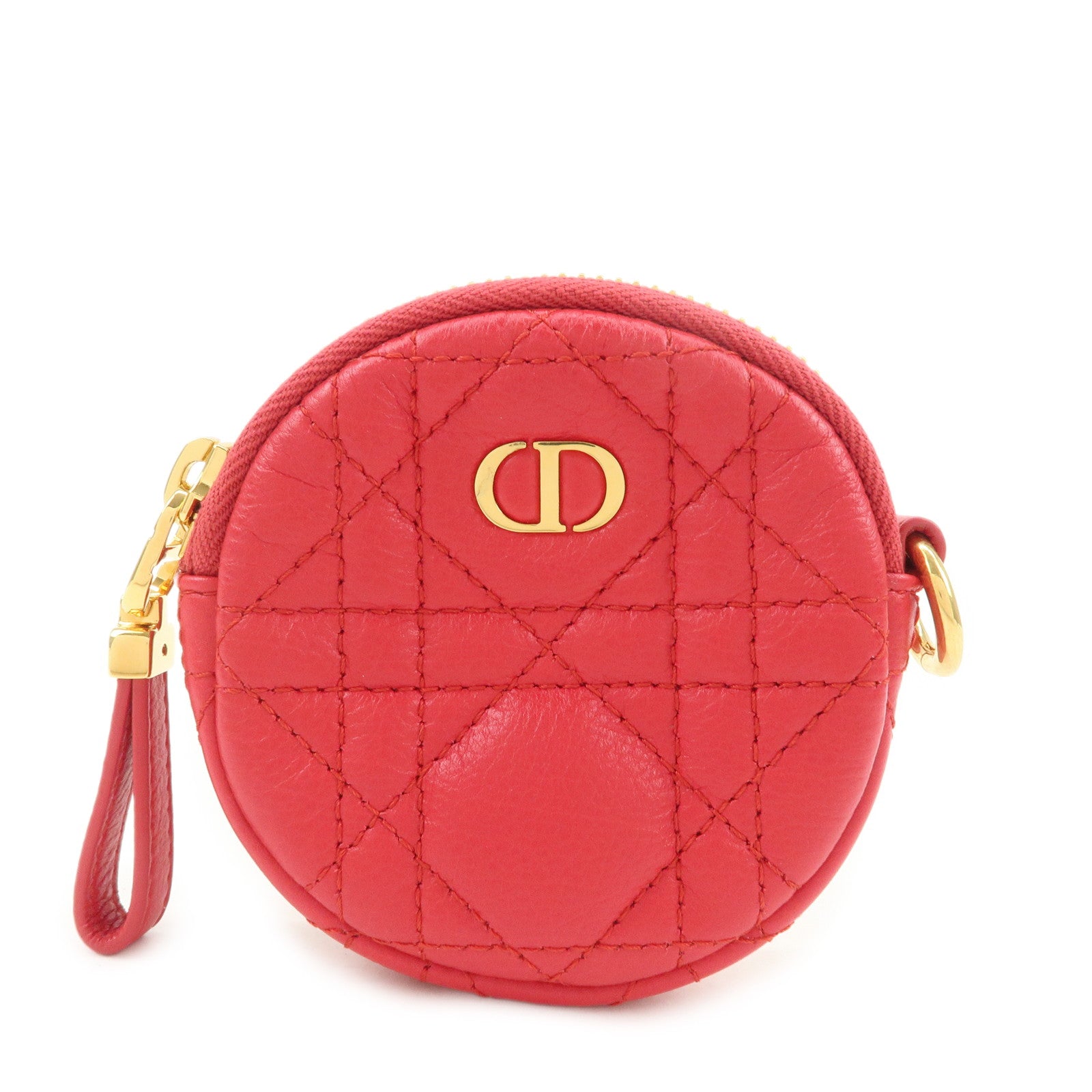 Christian Dior Cannage Caro Calfskin Pouch Coin Case Red
