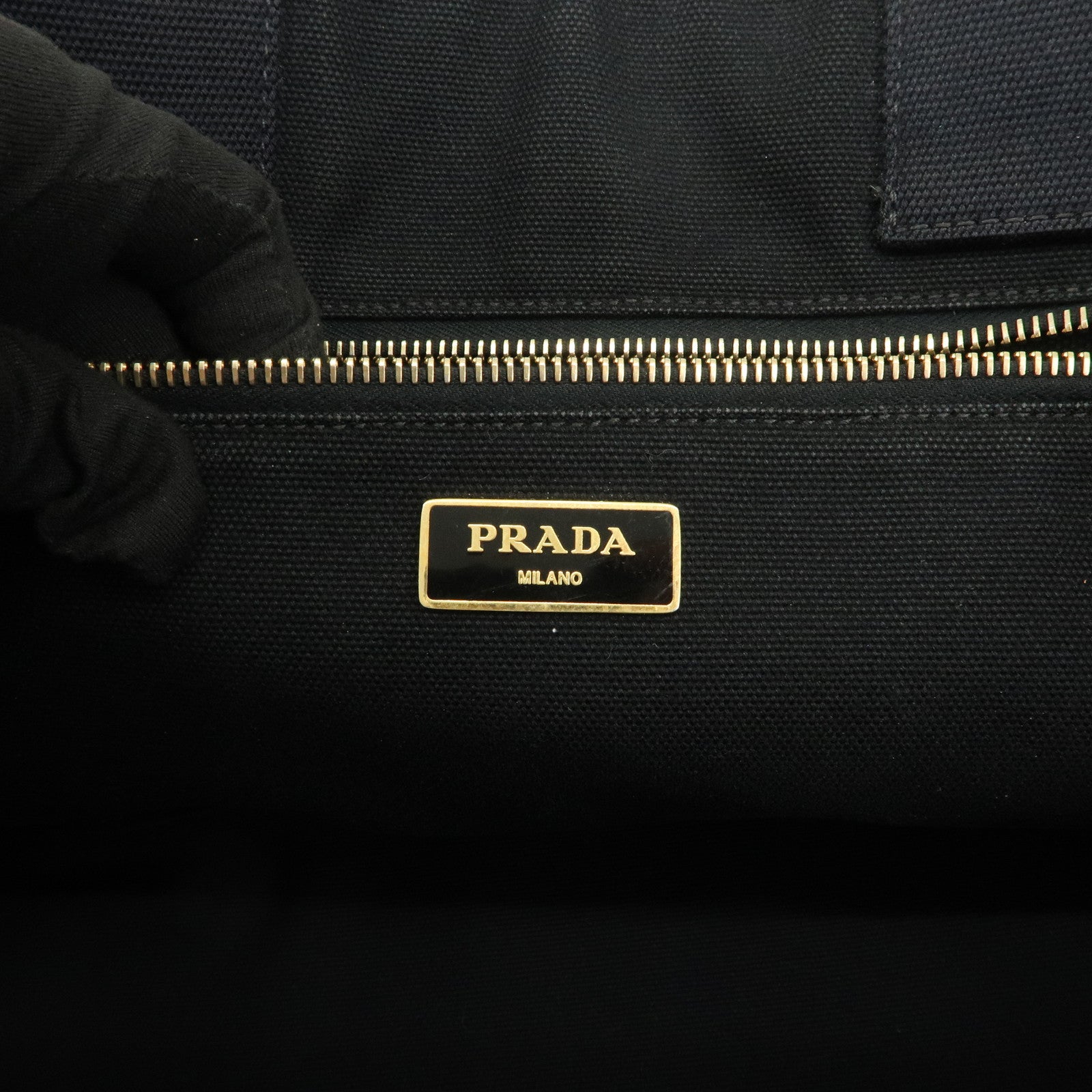 PRADA Triangle Logo Canvas Canapa Tote Bag Black Green BN2020