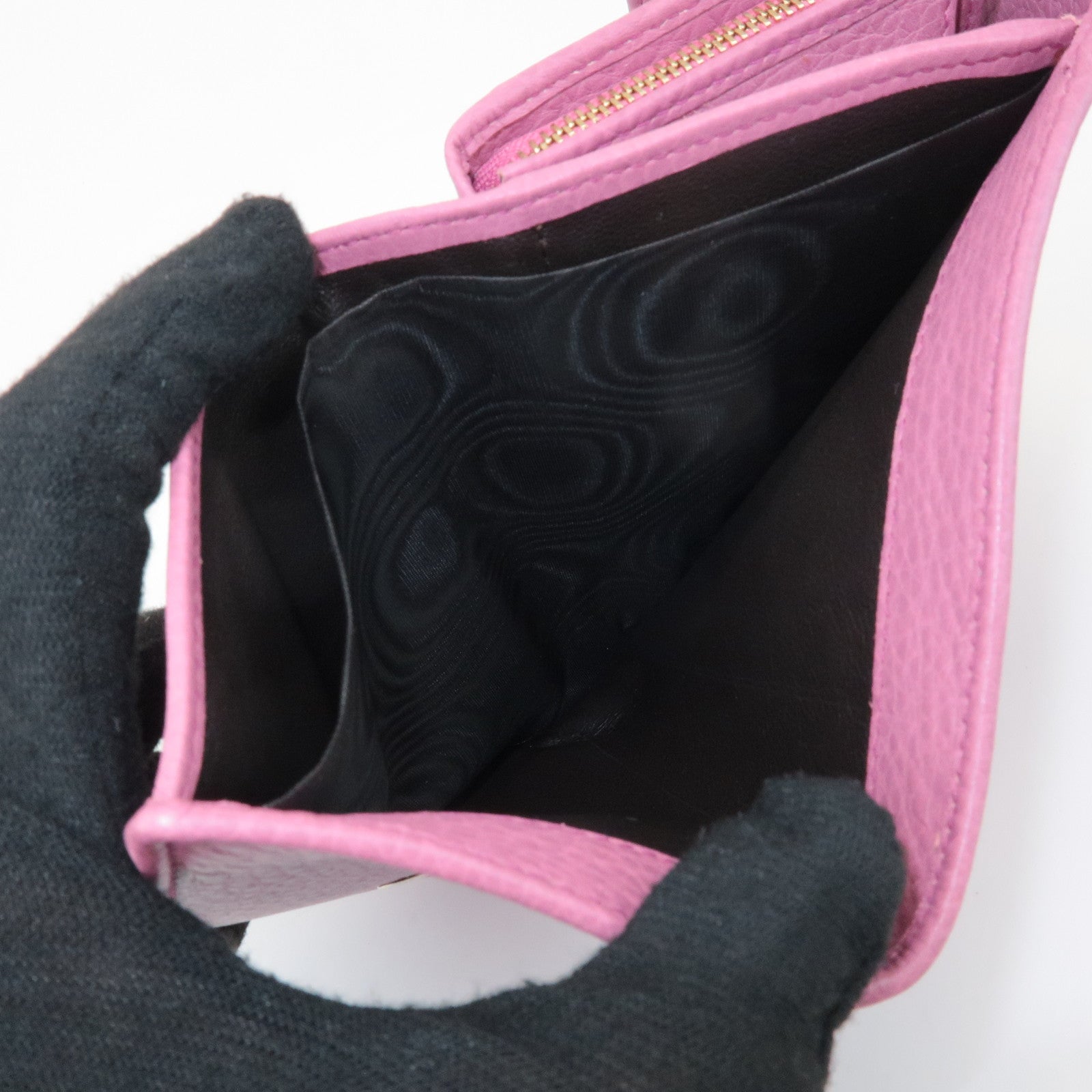 GUCCI Bamboo Leather Tri- Fold Wallet Pink 257017 Used