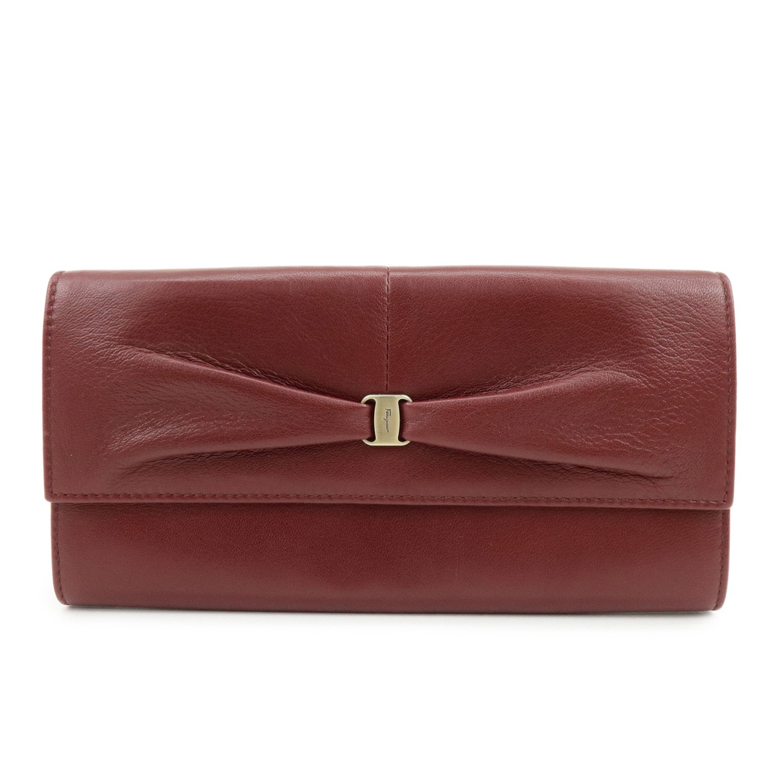 Ferragamo Vara Leather Long Wallet Bordeaux