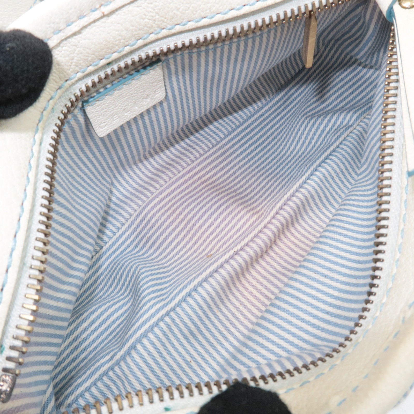 CELINE Canvas Leather Shoulder Bag Hand Bag Blue Ivory Used