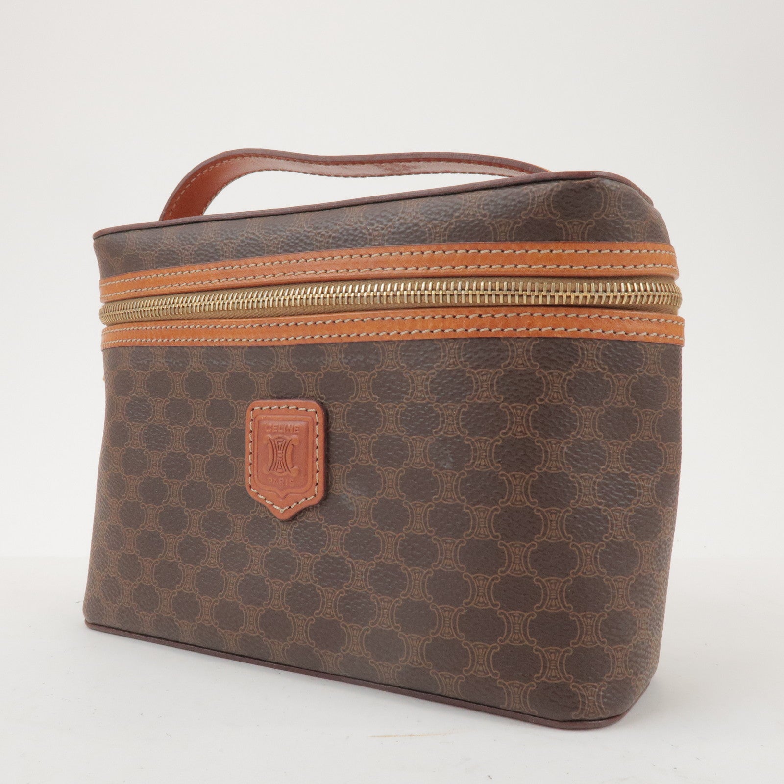 CELINE Macadam PVC Leather Hand Bag Vanity Bag Brown