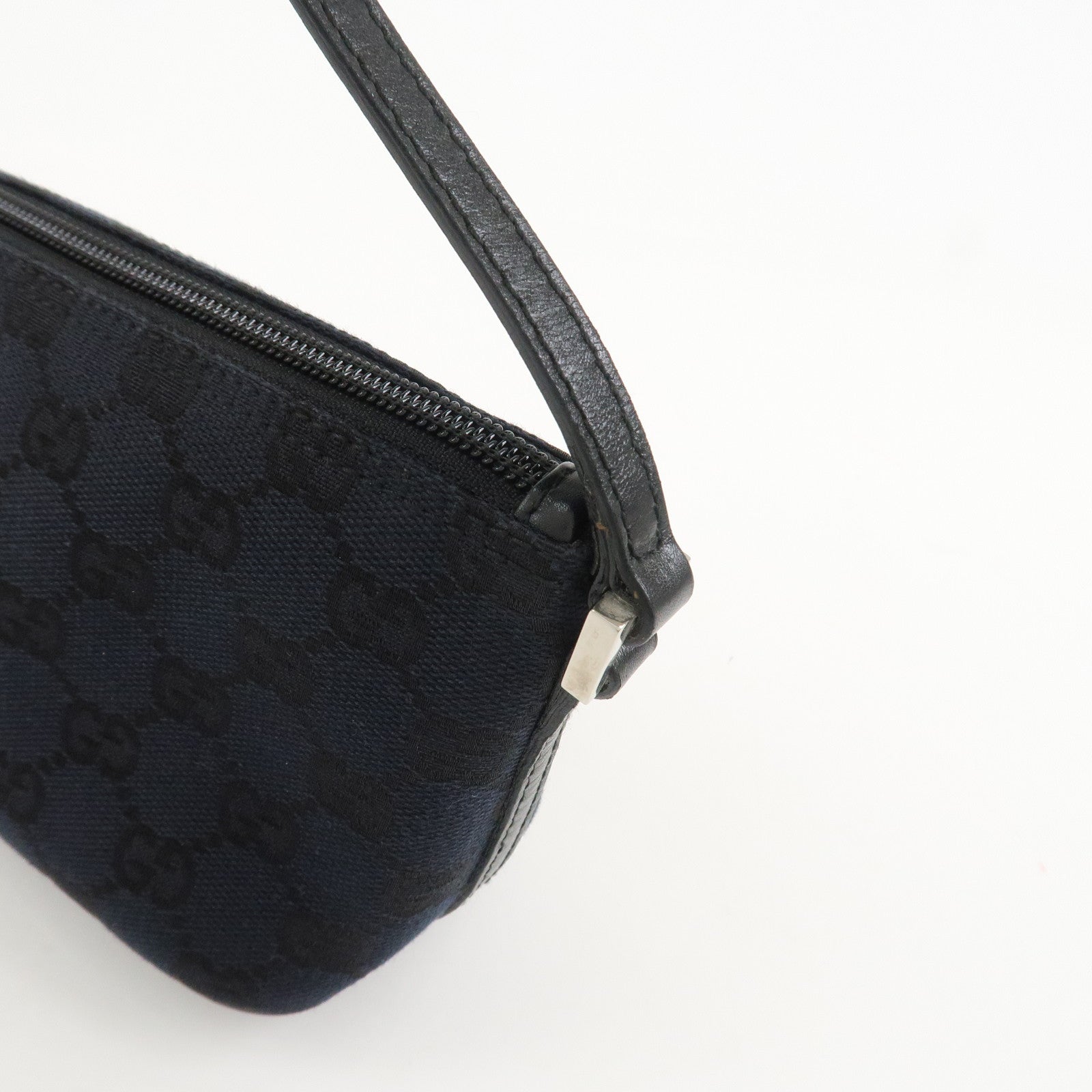 GUCCI GG Canvas Leather Accessory Pouch Hand Bag Navy 039.1103