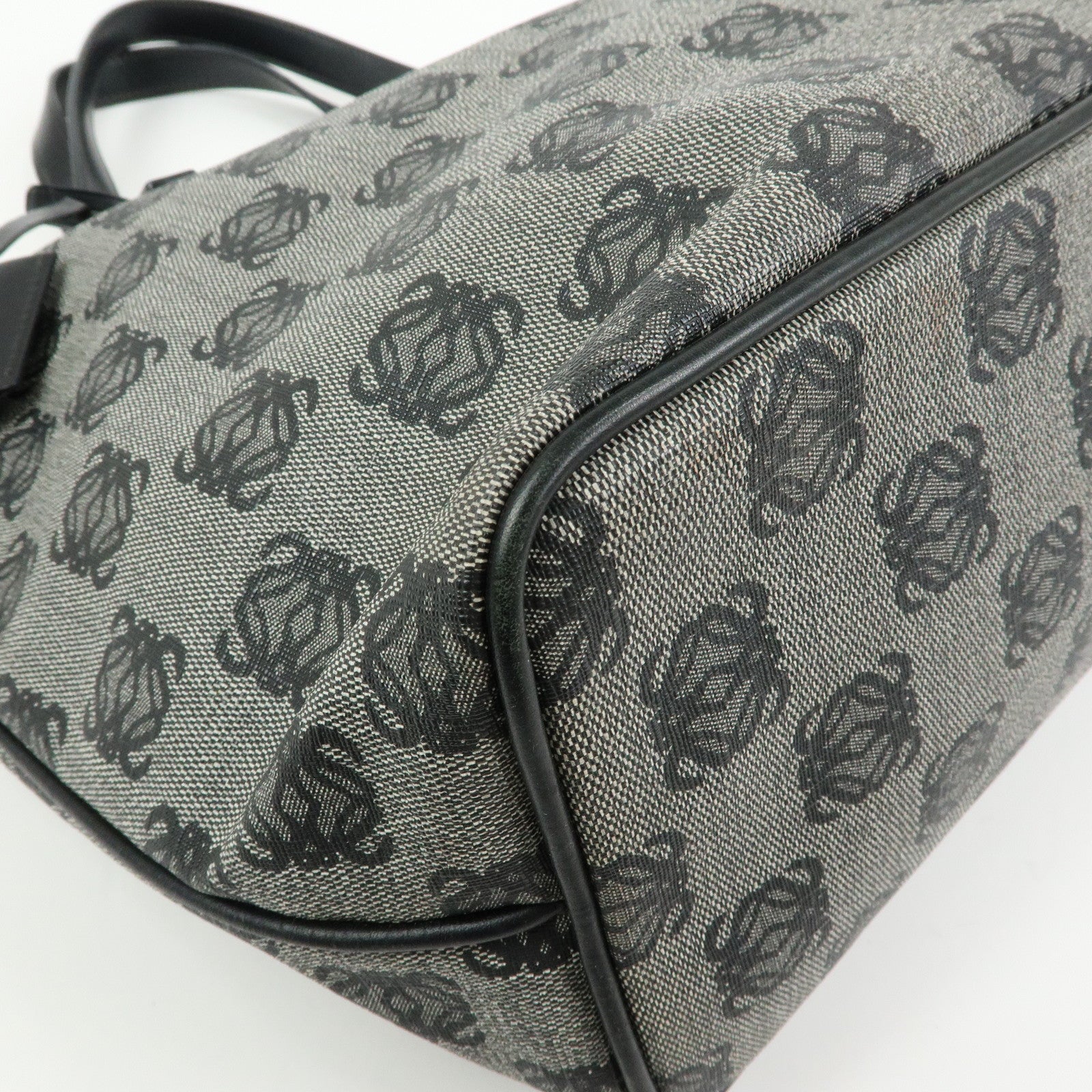 LOEWE Anagram PVC Canvas Leather Tote Bag Hand Bag Black