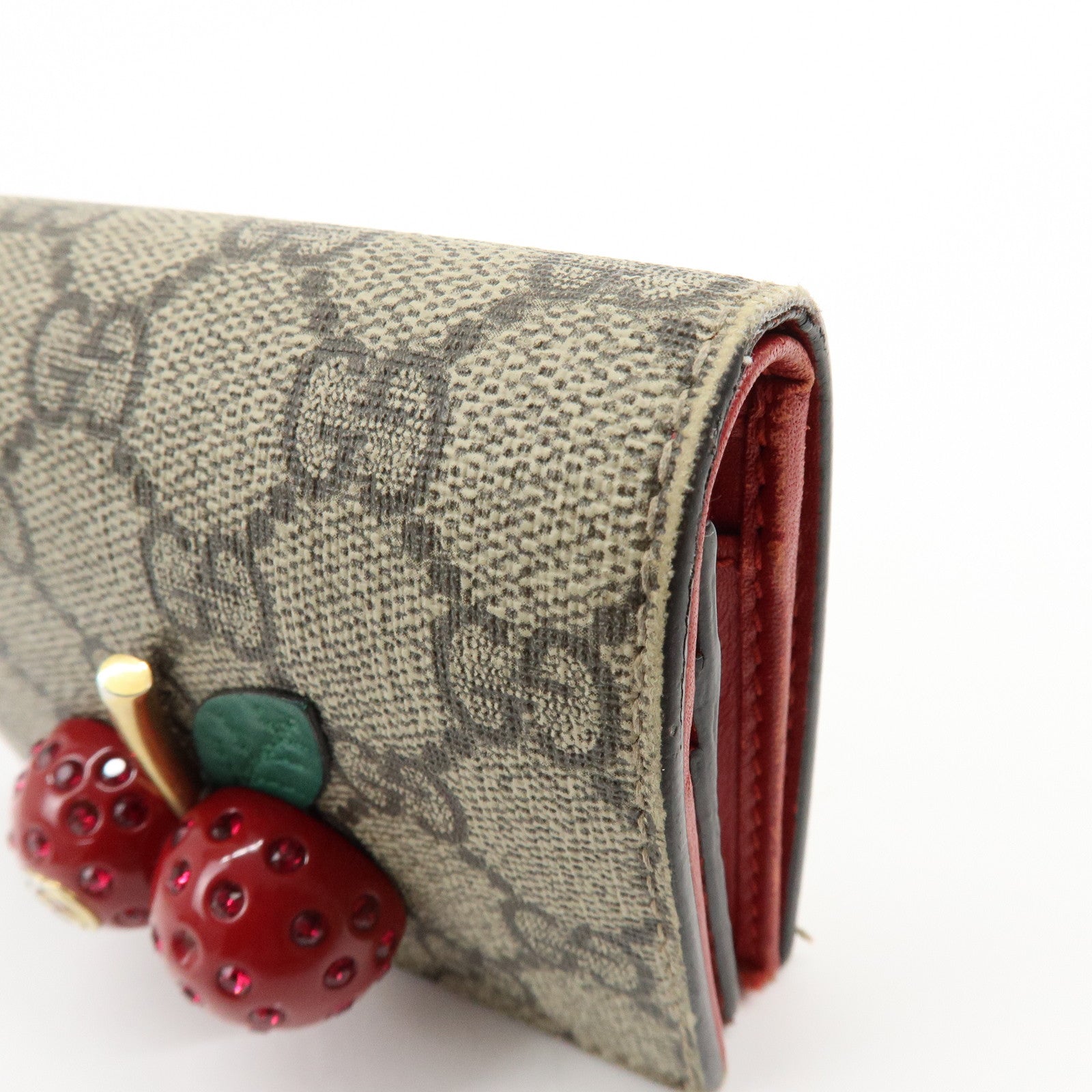 GUCCI Interlocking G GG Supreme Cherry Compact Wallet Beige 476050