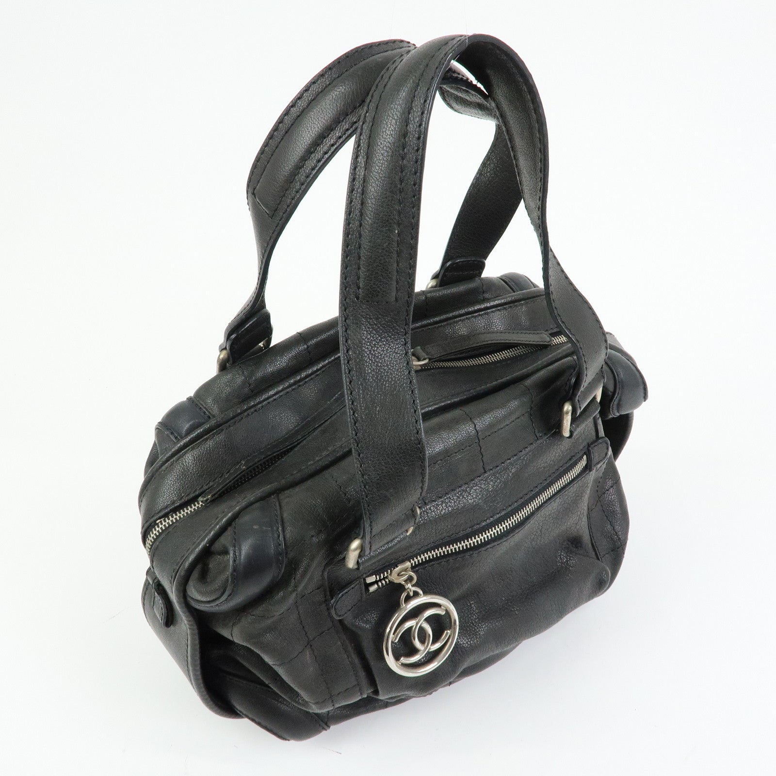 CHANEL Chocolate Bar Caviarskin Boston Bag Hand Bag Black