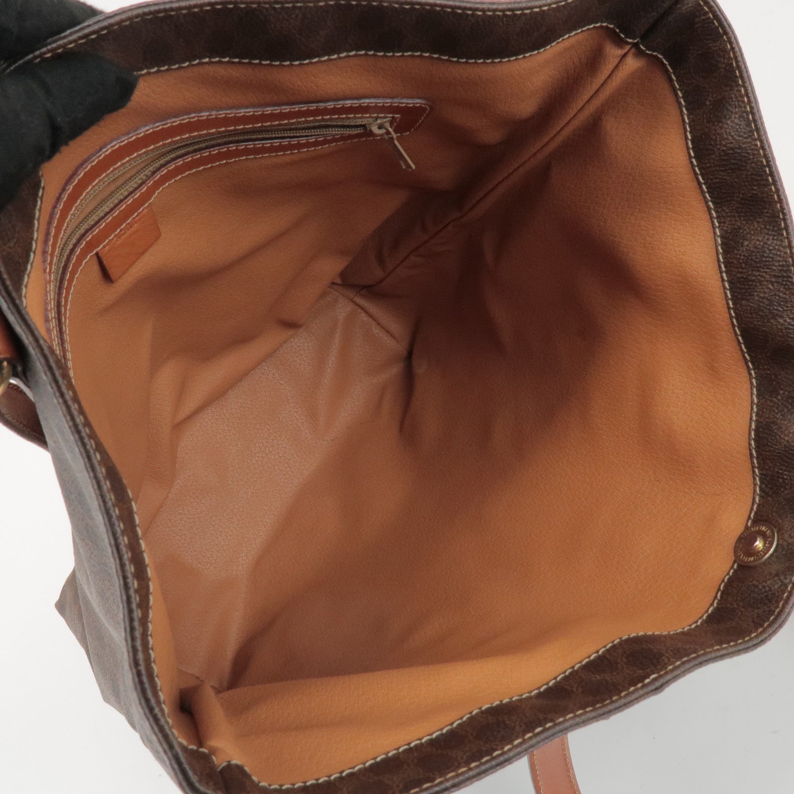 CELINE Macadam PVC Coated Canvas Leather Tote Bag Hand Bag Brown