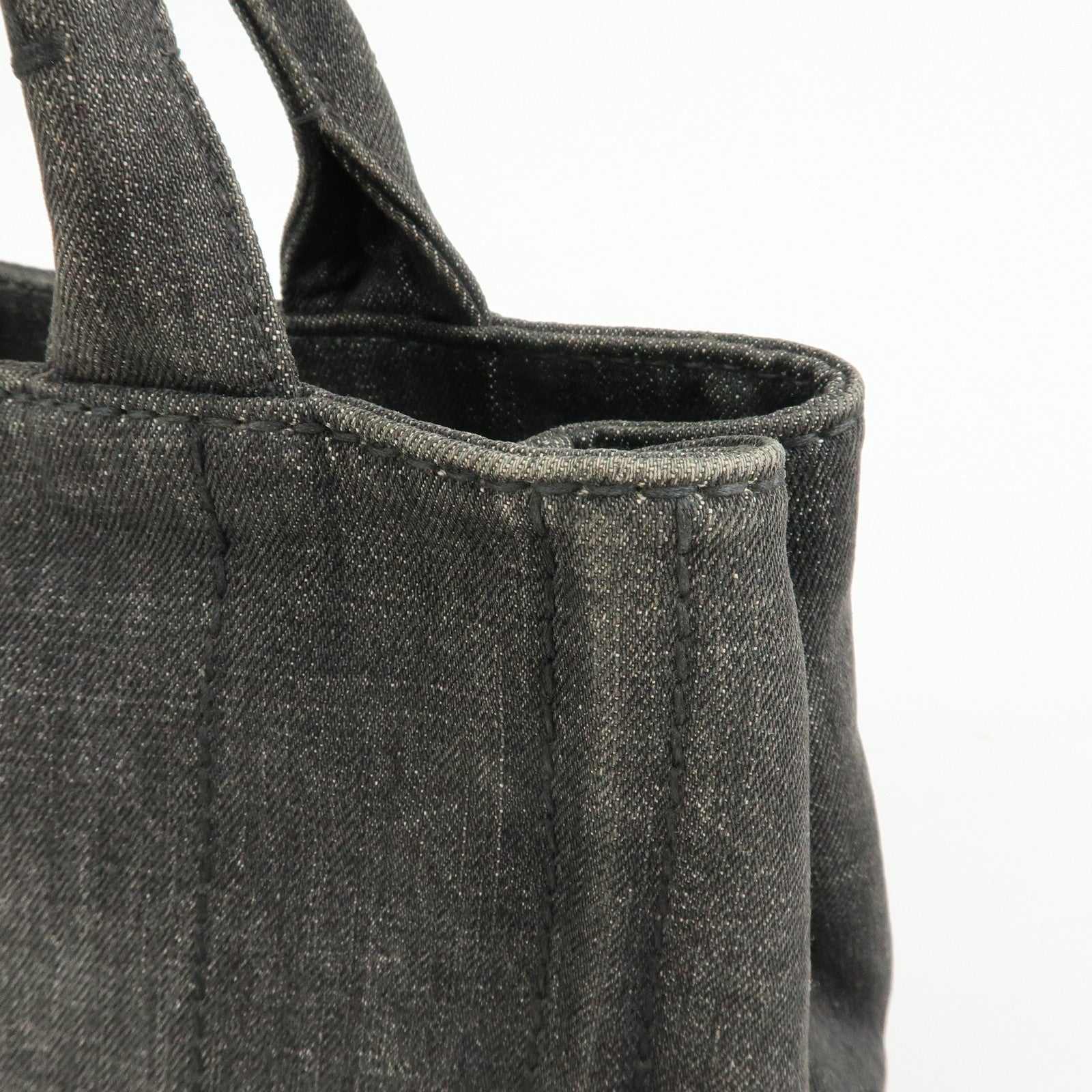 PRADA Triangle Logo Canapa Mini Denim 2Way Hand Bag Black 1BG439