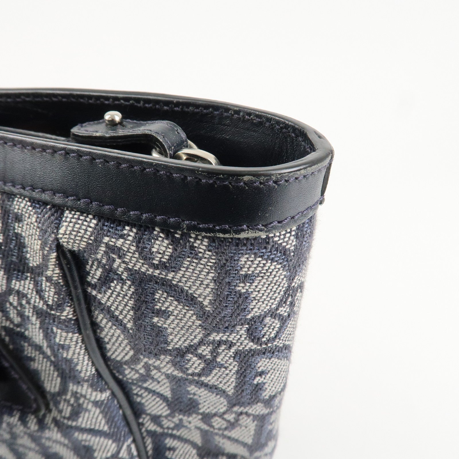 Christian Dior Trotter Leather Canvas Hand Bag Tote Bag Navy Used