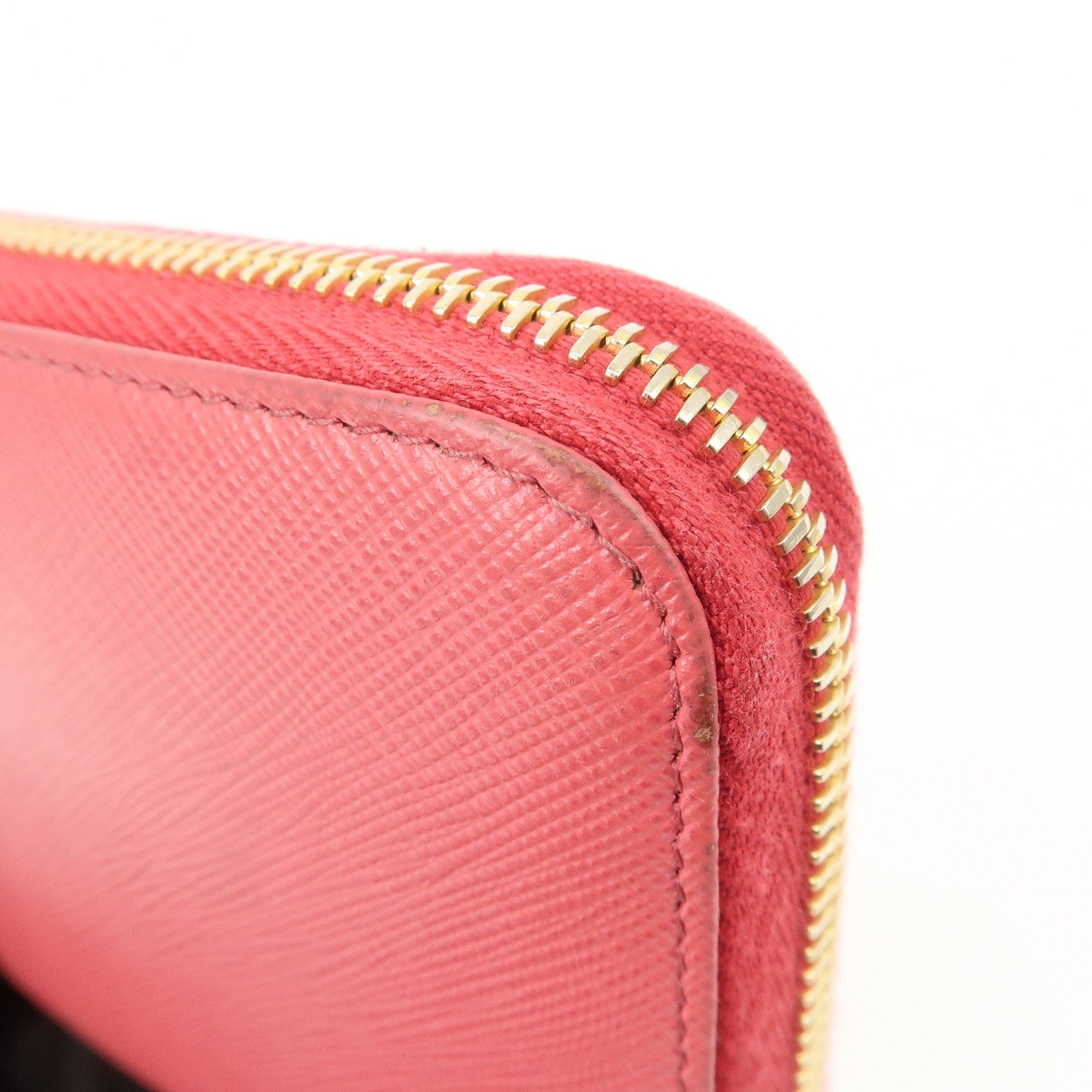 PRADA Logo Saffiano Leather Round Zippy Long Wallet Pink 1M0506