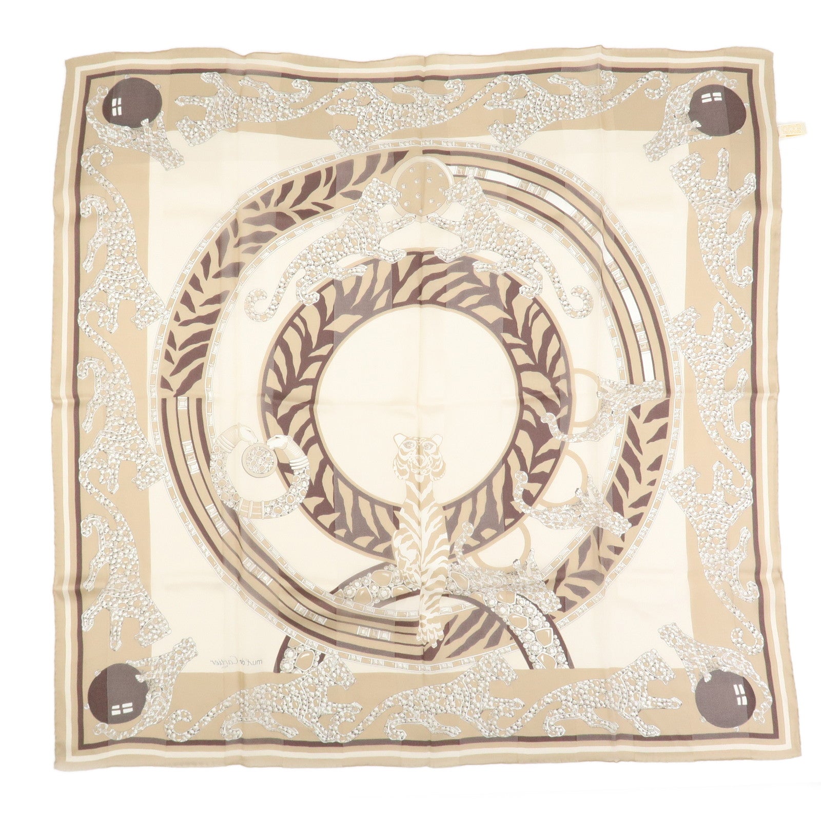 Cartier Must de Cartier Silk 100% Animal Pattern Scarf Light Brown