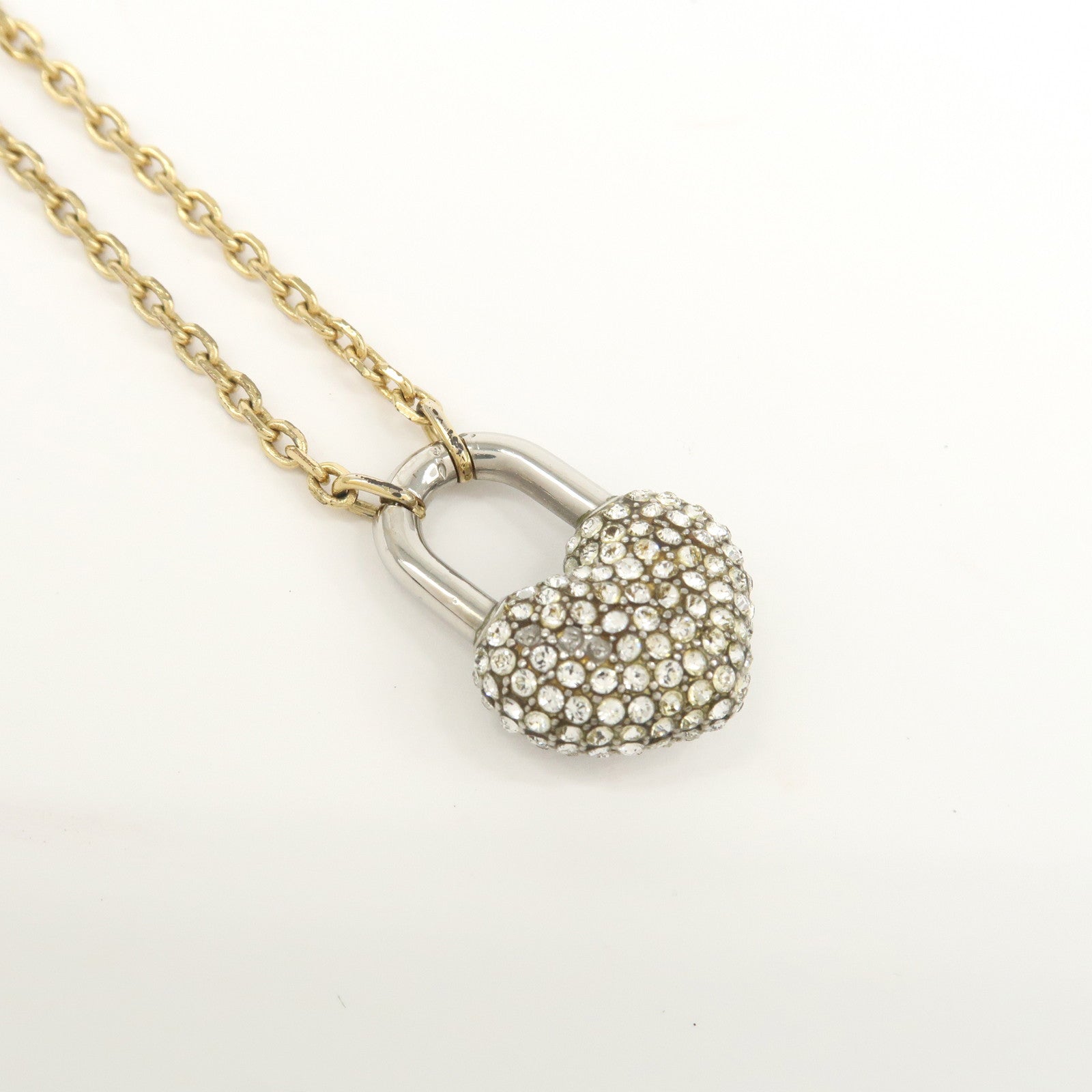Louis Vuitton Metal Rhinestone Lockit Pendant Necklace Gold M67273