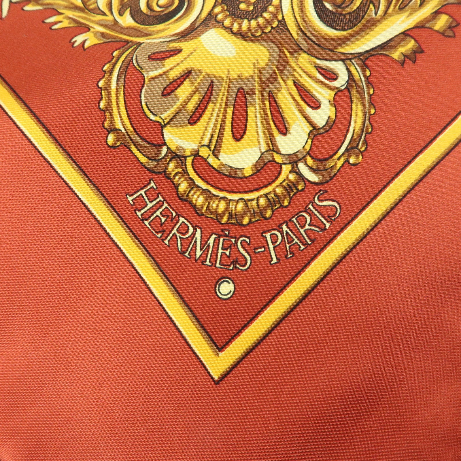HERMES Carre 90 Silk 100% Scarf Les Trois Mousquetaires Brown Gold