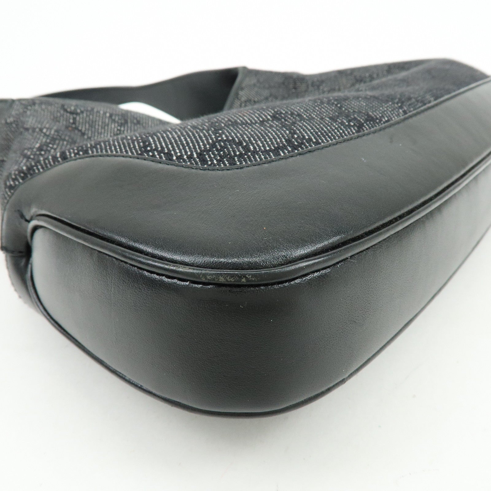 GUCCI Jackie GG Denim Leather Shoulder Bag Hand Bag Black 00963