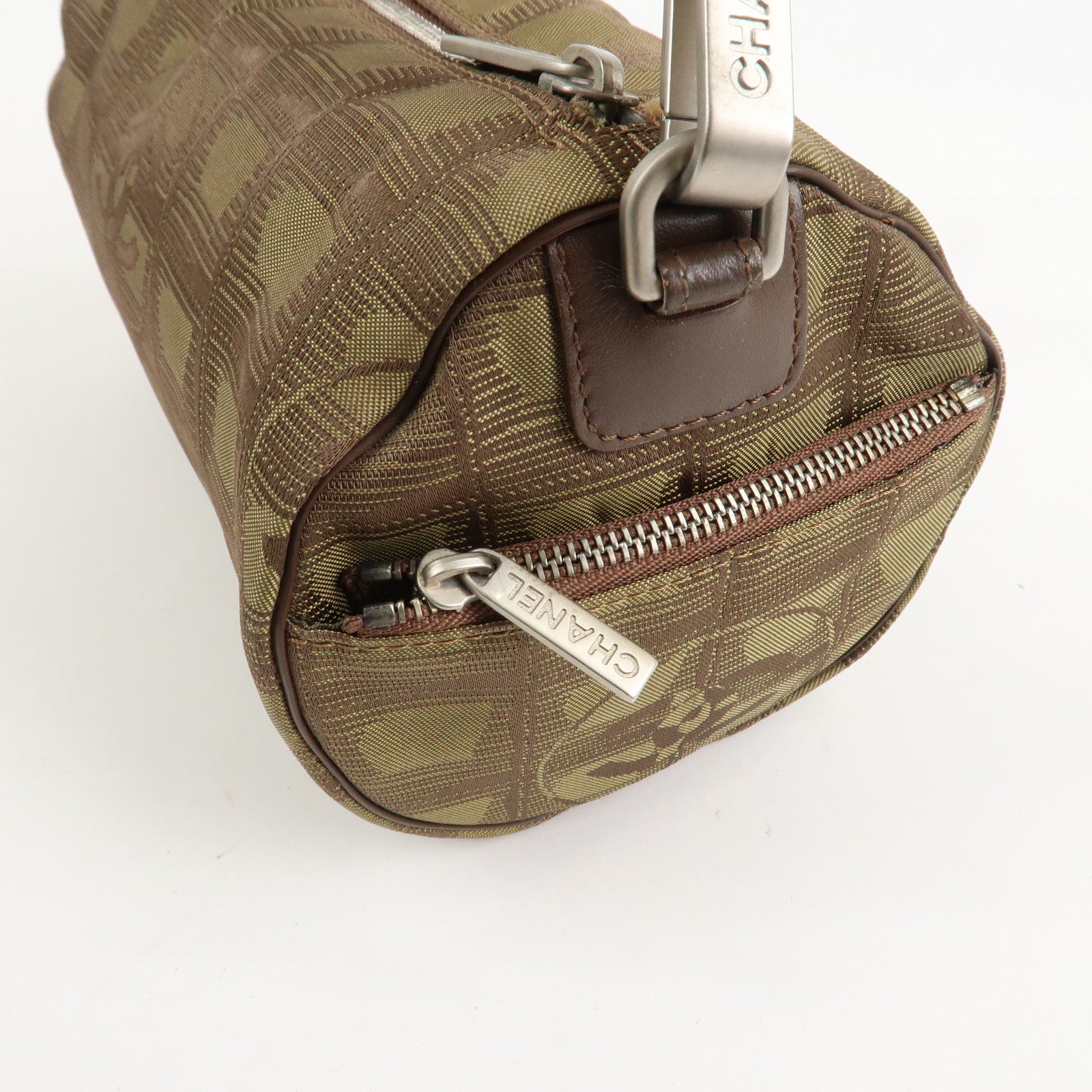 CHANEL New Travel Line Nylon Jacquard Shoulder Bag Khaki Used