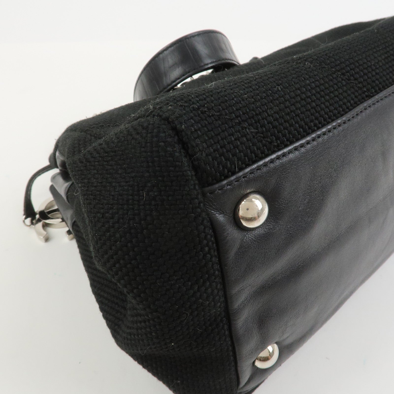 CHANEL COCO Mark Canvas Leather Chain Shoulder Bag Black