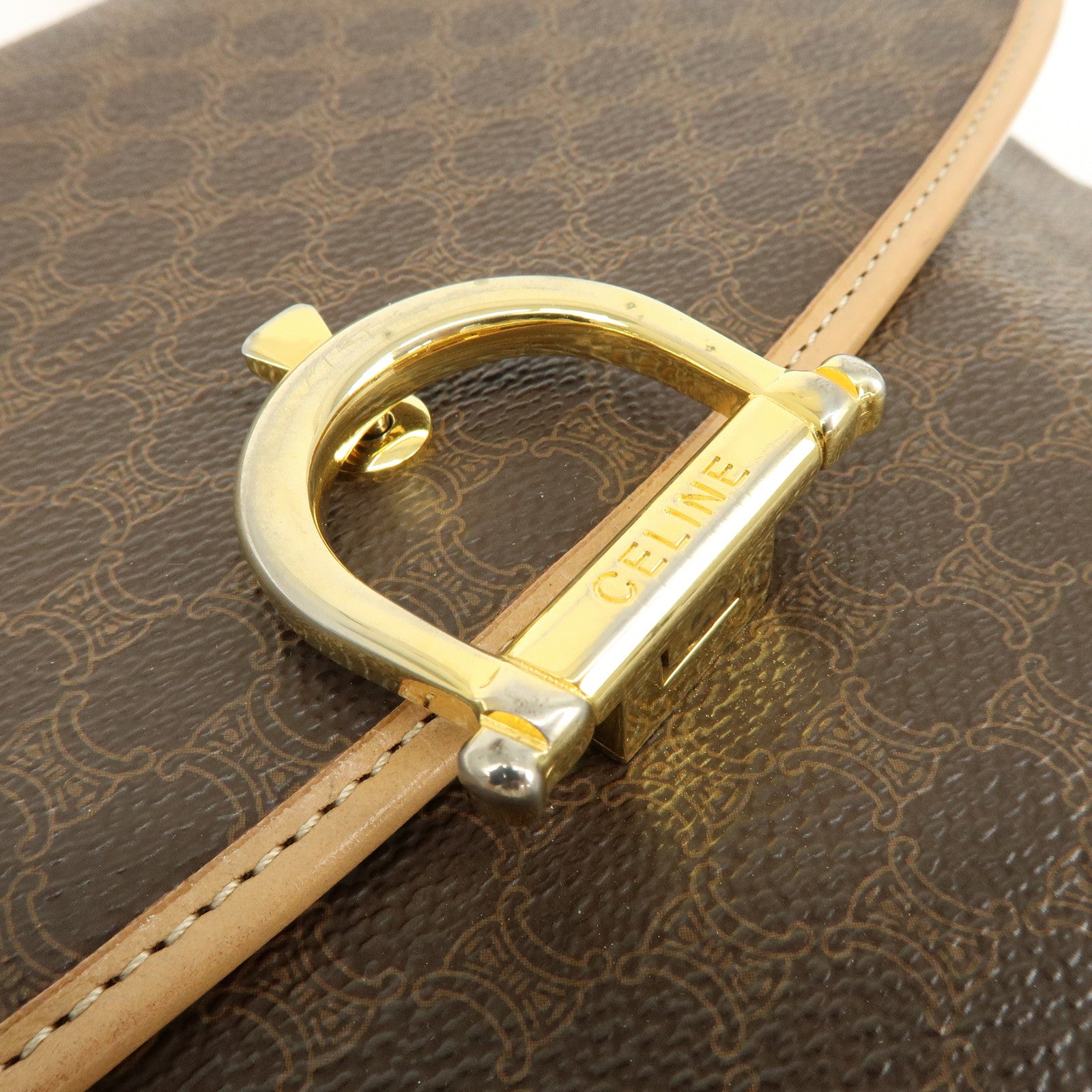 CELINE Macadam PVC Leather Hand Bag Brown Beige