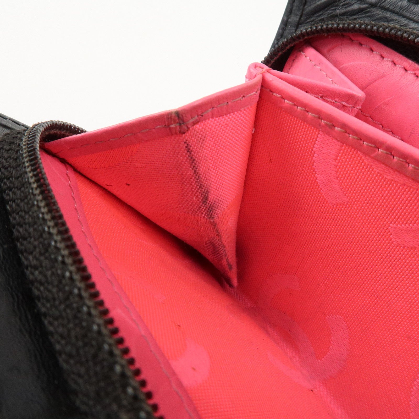 CHANEL Cambon Line COCO Mark Bifold Wallet Black Pink A50080 Used