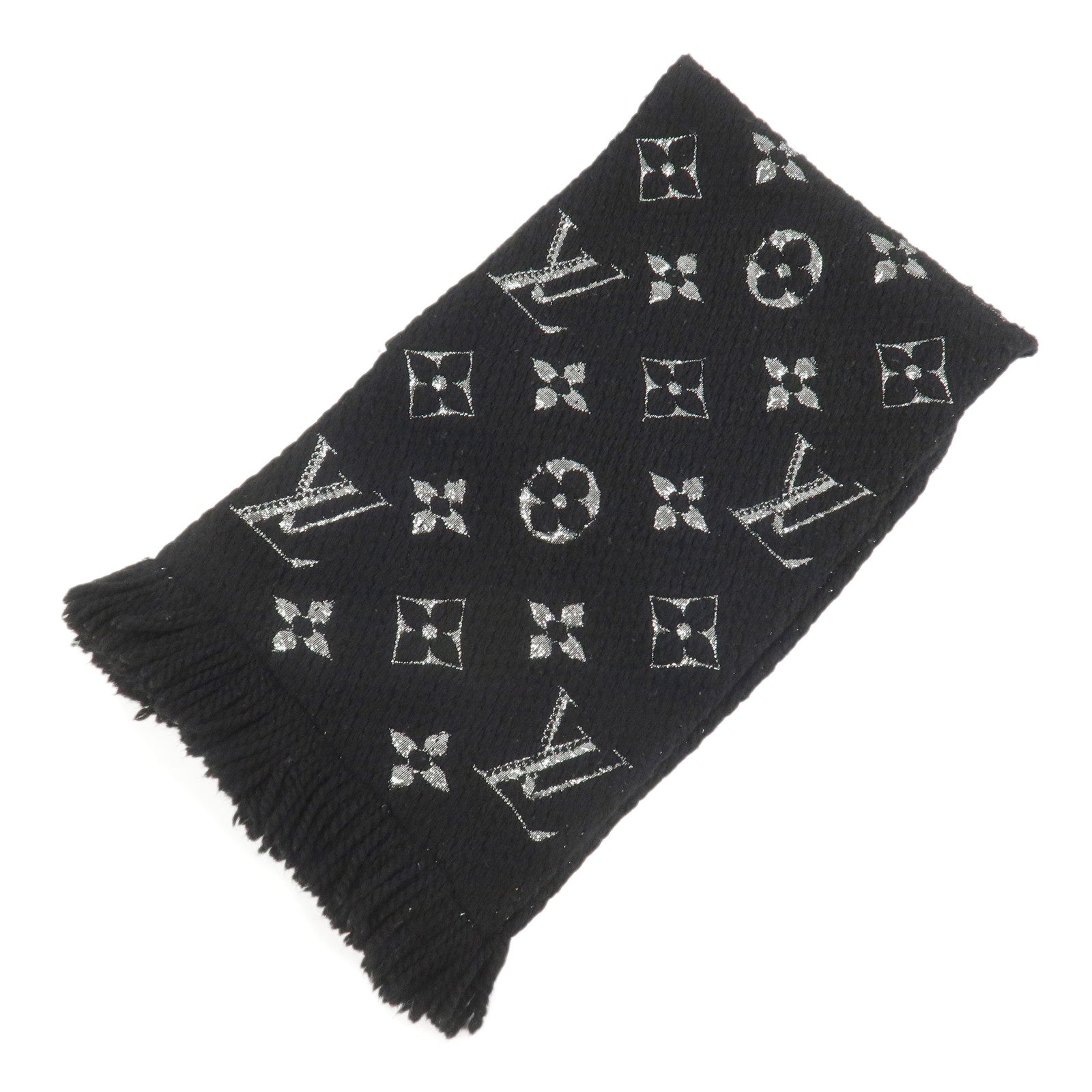 Louis Vuitton Escharp Monogram Shine Wool Silk Scarf Black M75833