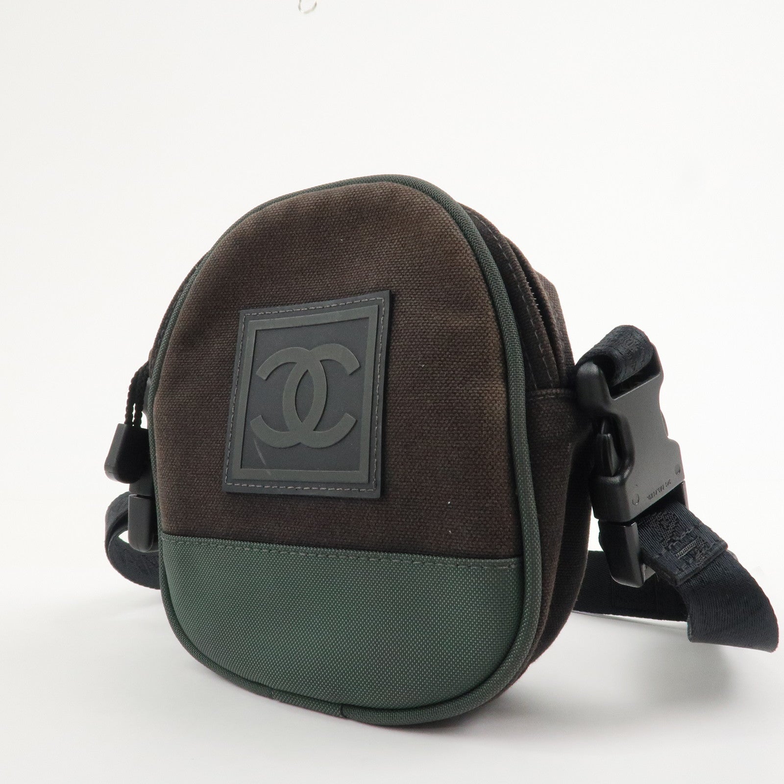 CHANEL Sports COCO Mark Canvas Shoulder Bag Black Green A23300