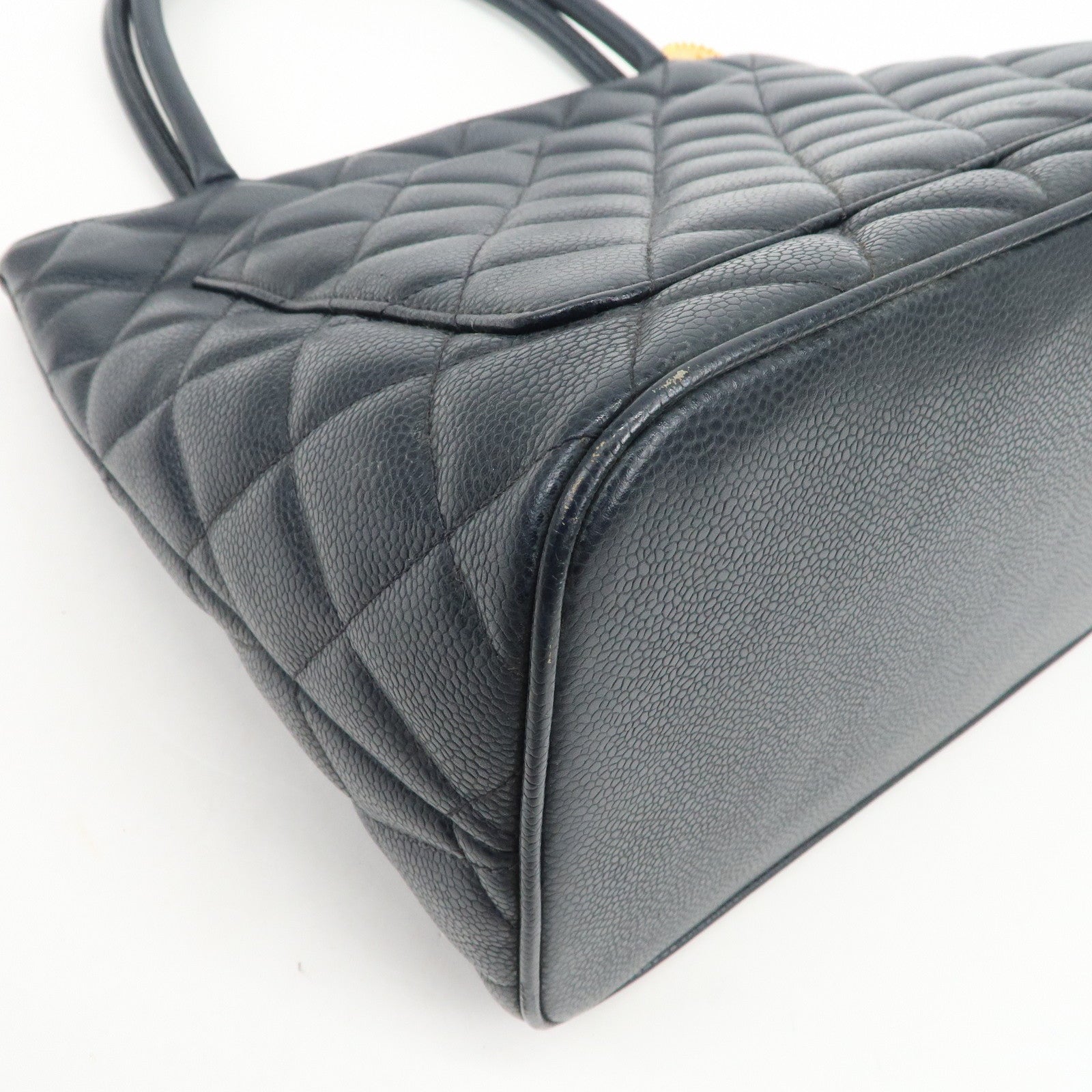 CHANEL COCO Mark Matelasse Medallion Tote Bag Hand Bag Navy A01804