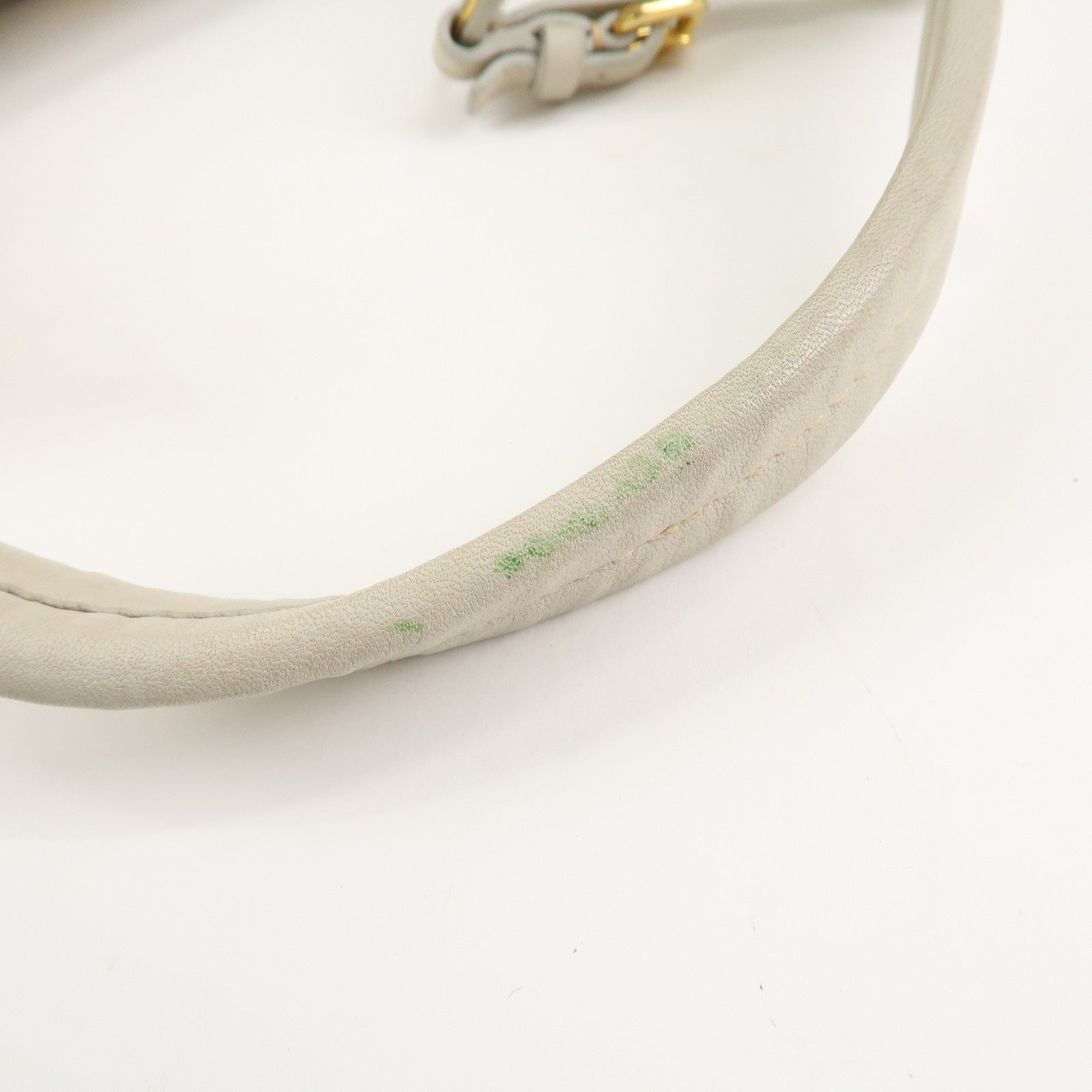 PRADA Logo Leather Shoulder Bag Hand Bag Ivory Gold Hardware Used