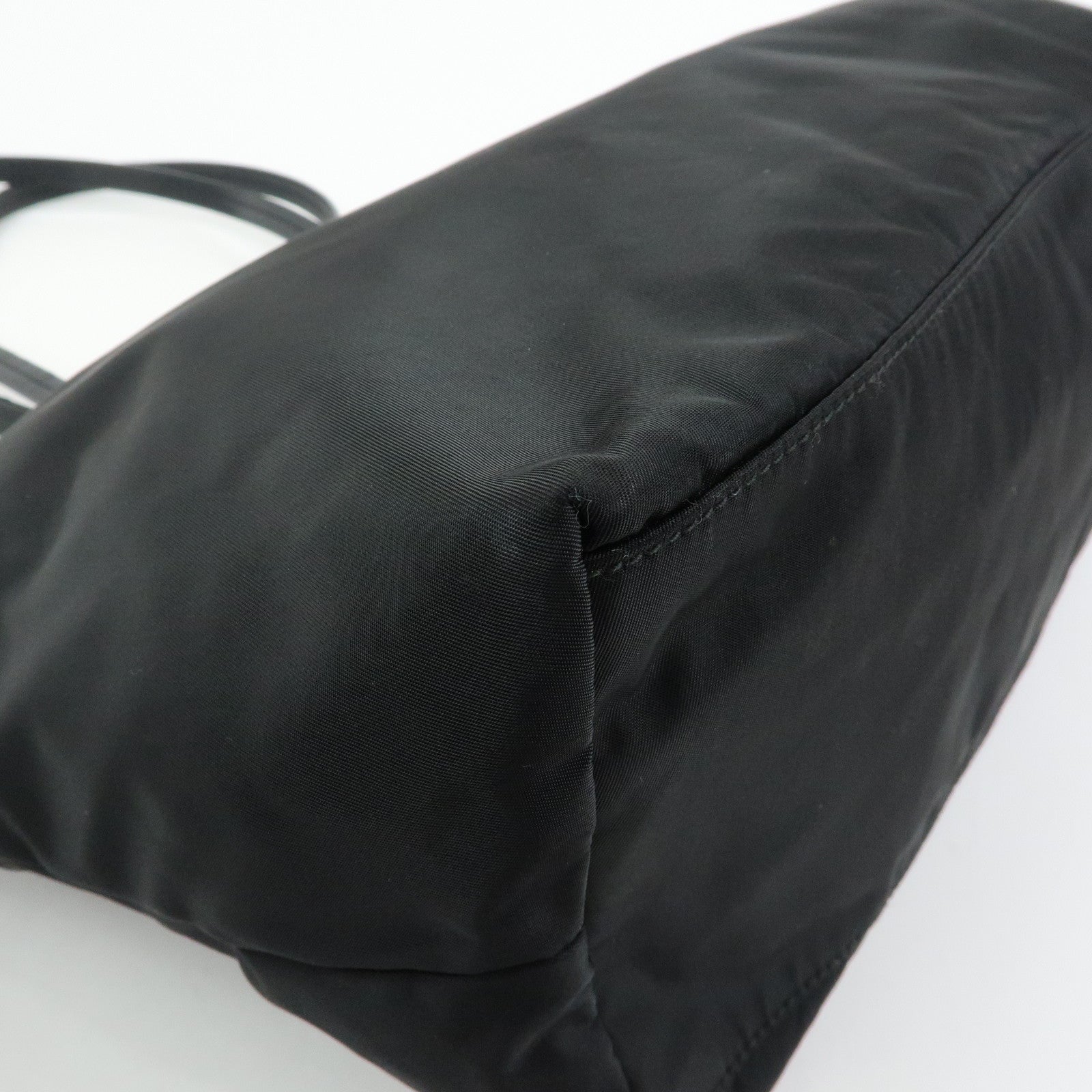 PRADA Logo Nylon Leather Tote Bag Shoulder Bag Hand Bag Black