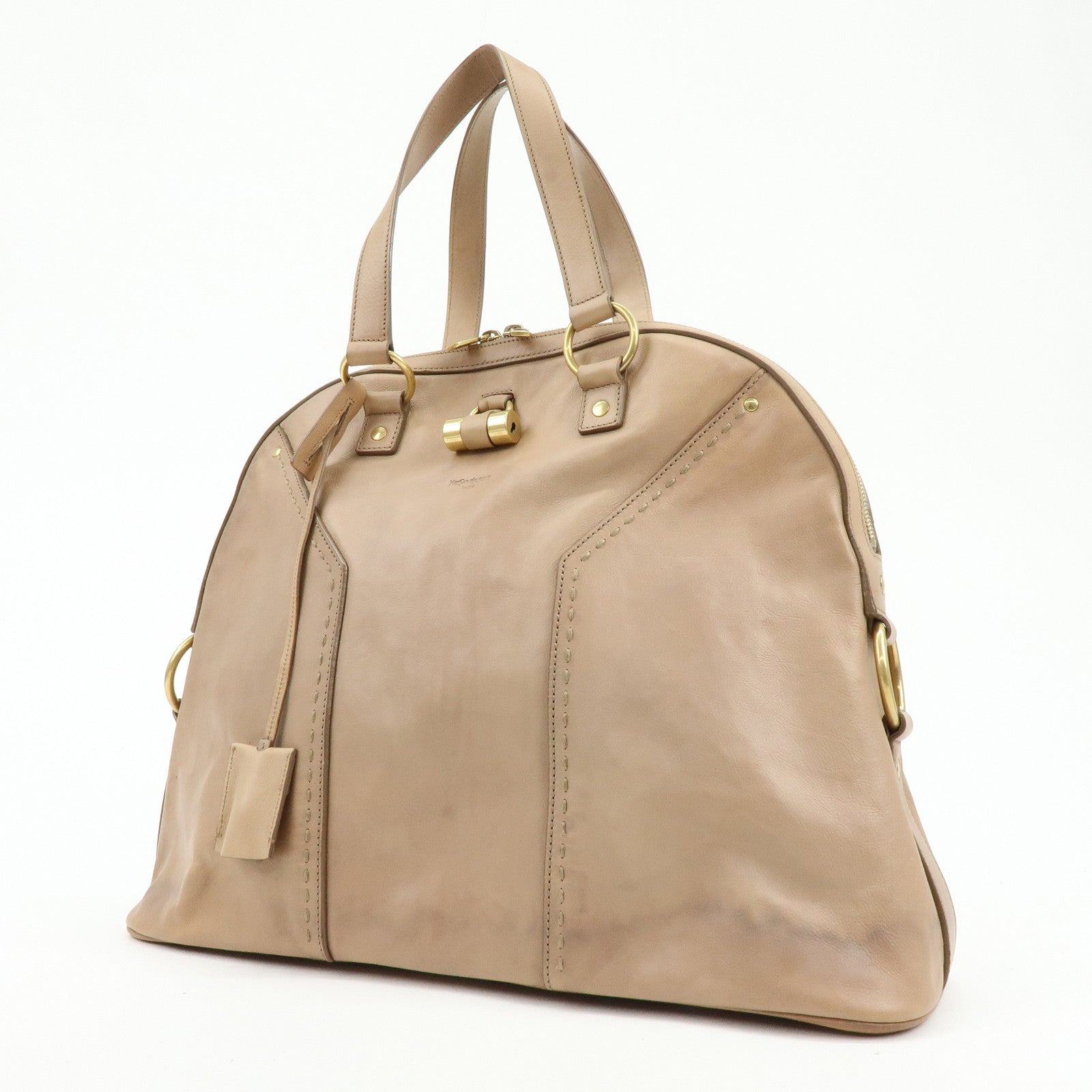 SAINT LAURENT PARIS Muse Leather Hand Bag Tote Bag Beige