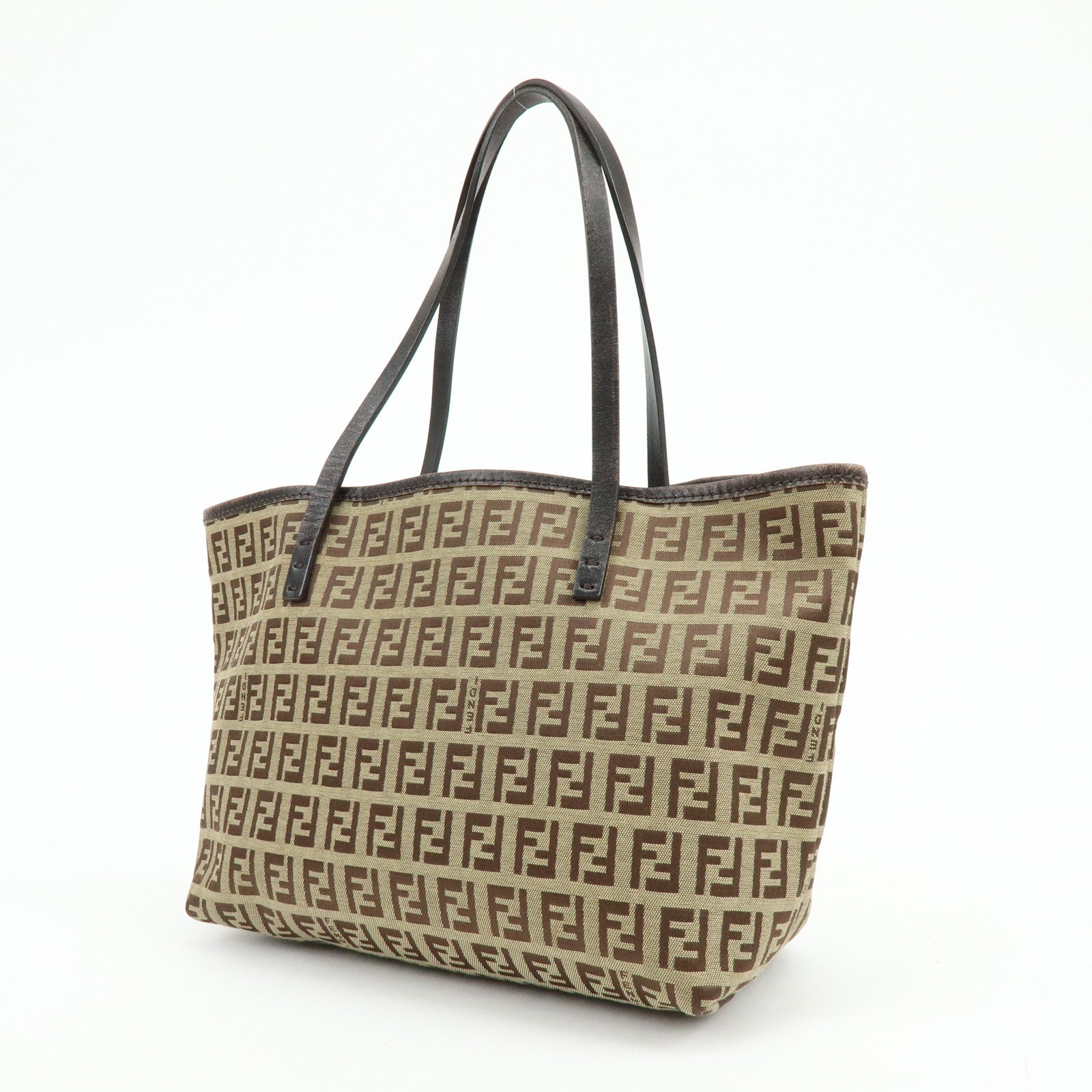 FENDI Zucchino Canvas Leather Mini Tote Bag Hand Bag Brown