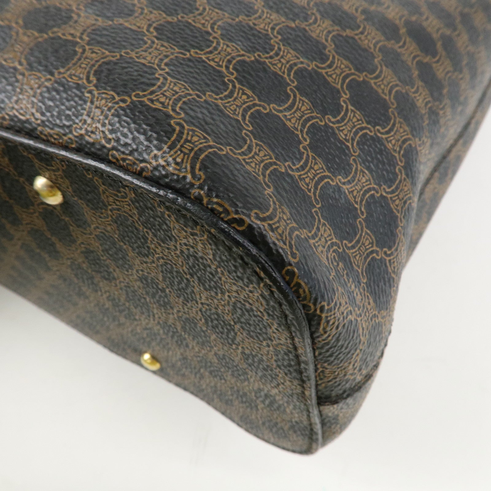CELINE Macadam PVC Leather Shoulder Bag Gold HDW Black Brown Used