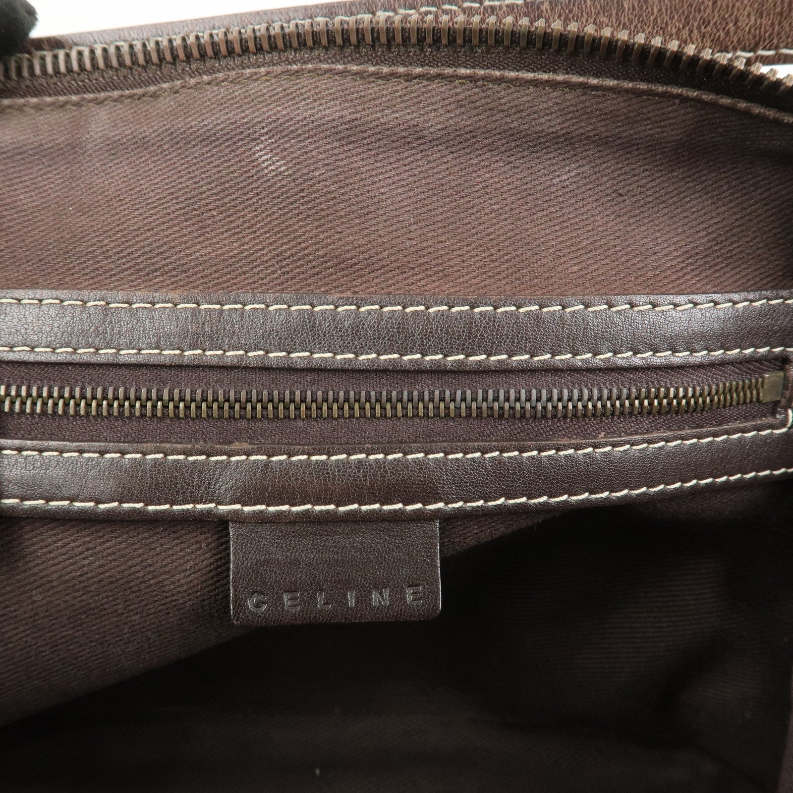 CELINE Macadam Logo Canvas Leather Shoulder Bag Hand Bag Brown