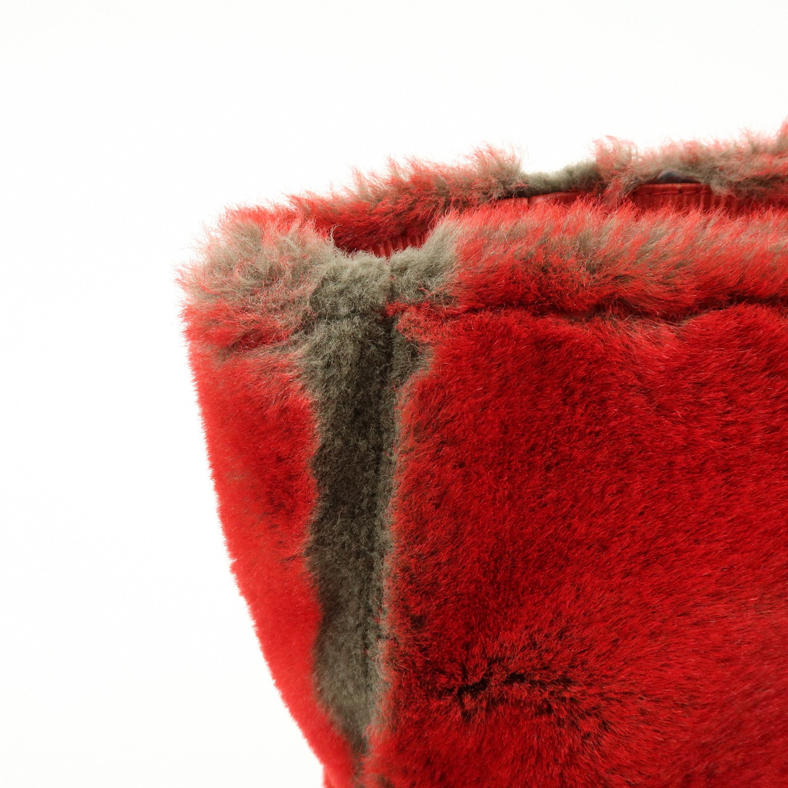 FENDI Fur Leather Tote Bag Hand Bag Shoulder Bag Red 321262900069