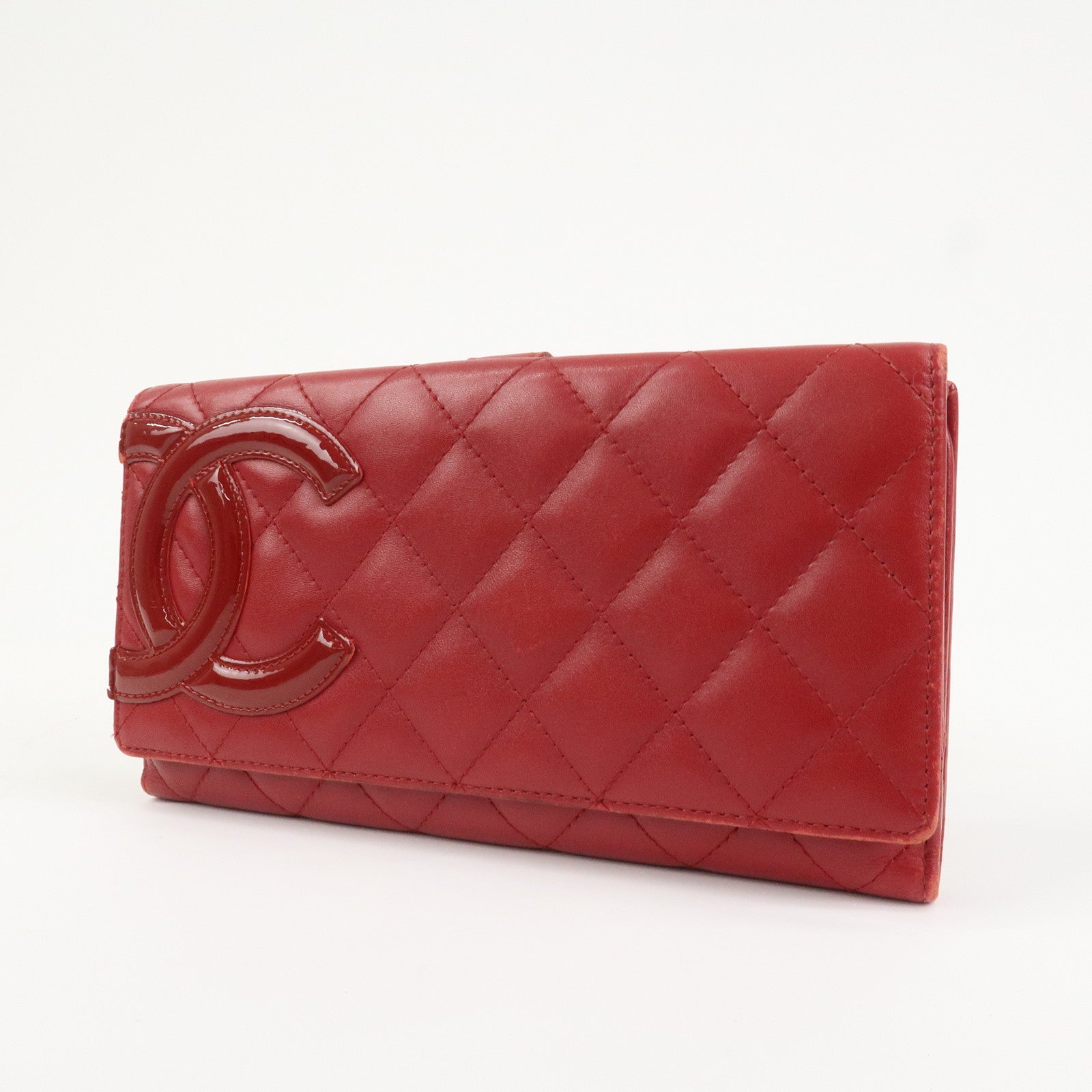 CHANEL Cambon Line Matelasse W Hook Long Wallet Red A46643