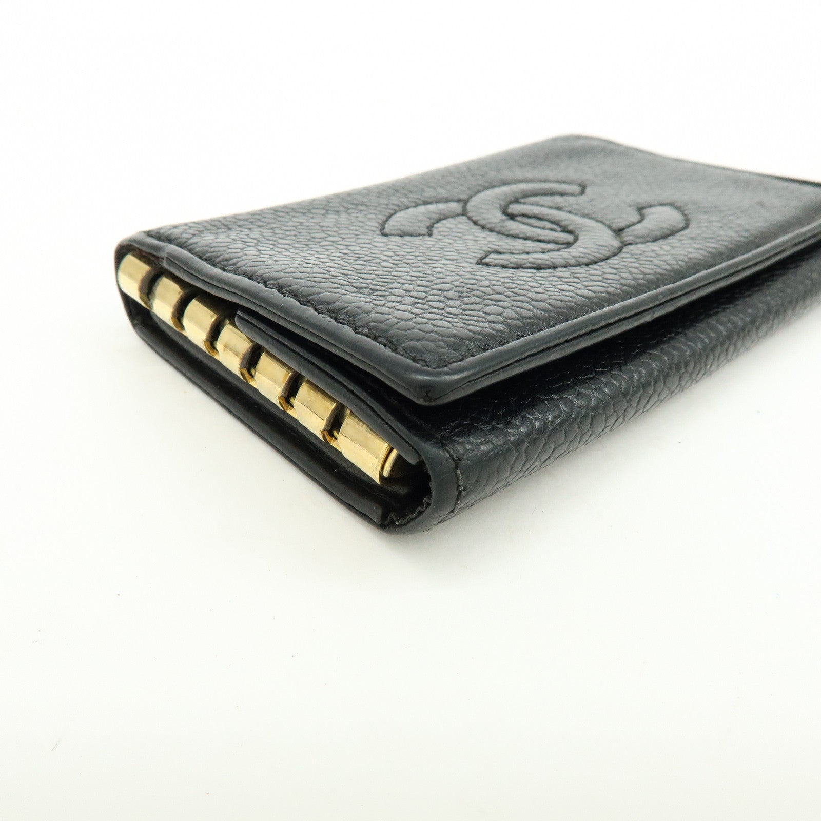 CHANEL COCO Mark Caviarskin 6Rings Key Case Key Holder Black A13502