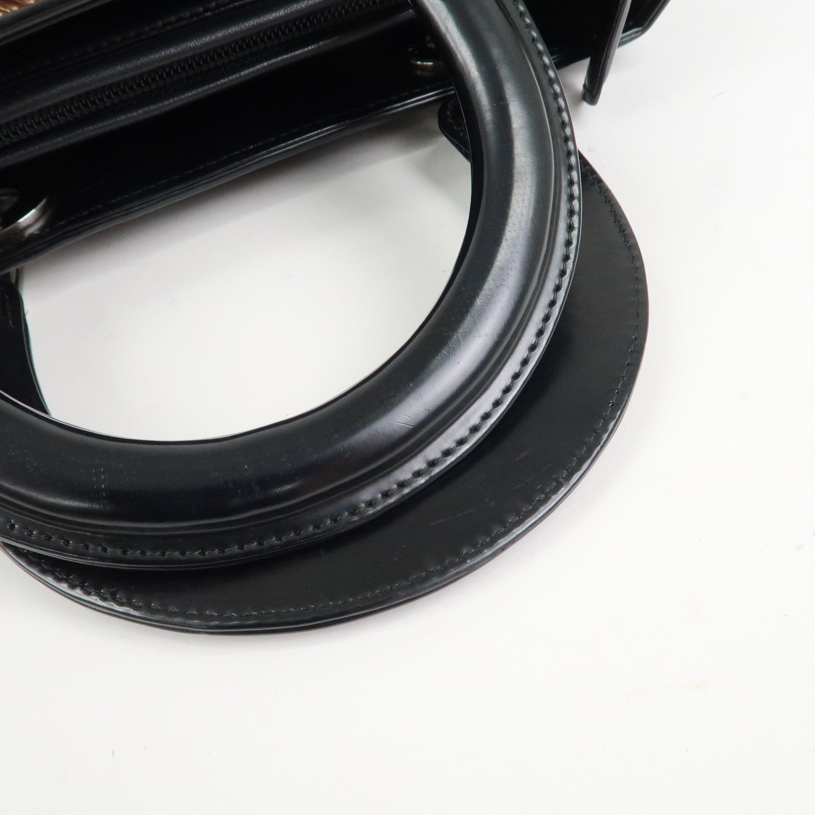 Christian Dior Lady Dior Unborn Calf Patent Leather Hand Bag Black