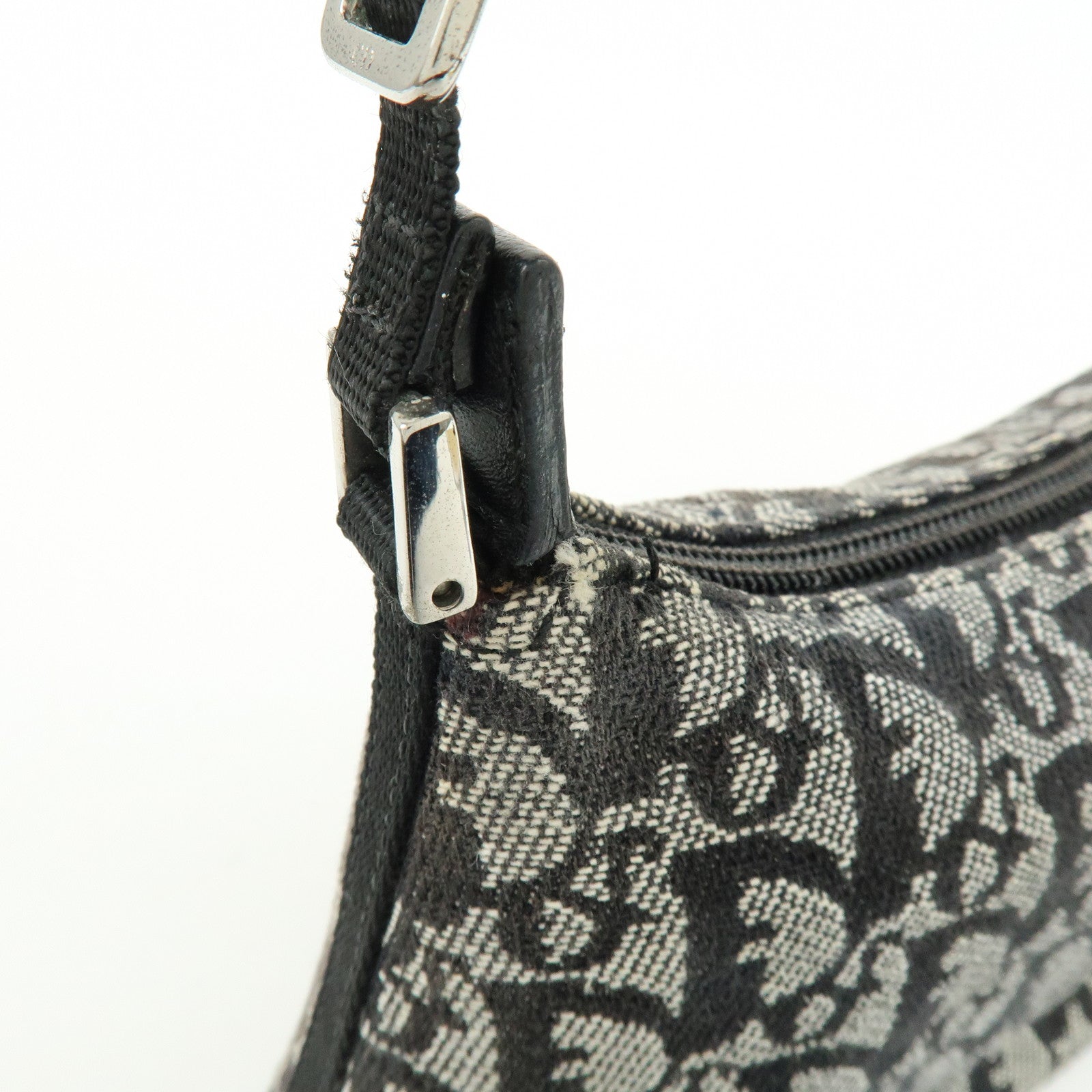 Christian Dior Trotter Jacquard Leather Shoulder Bag Black