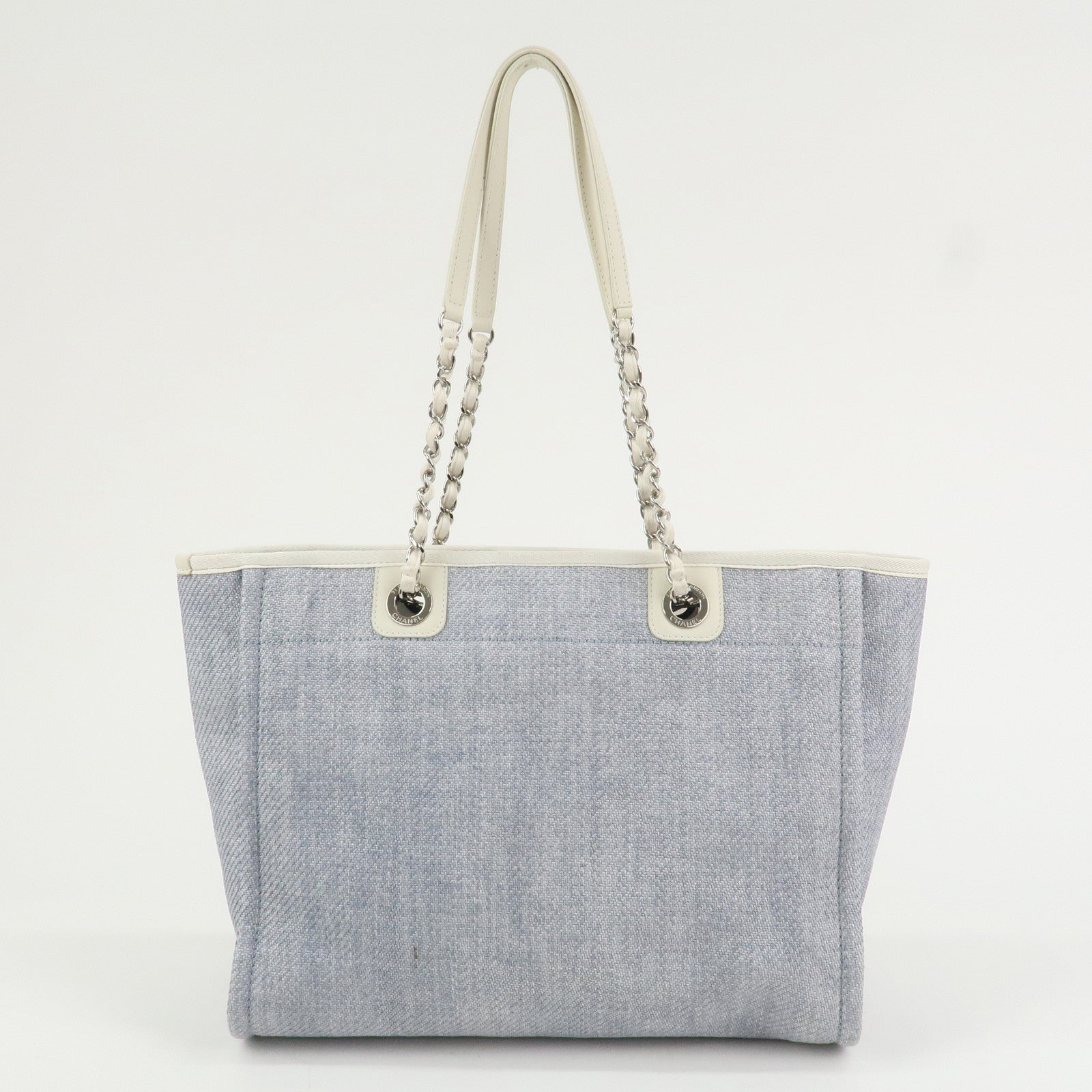CHANEL Deauville MM Straw Leather Tote Bag Shoulder Bag A67001