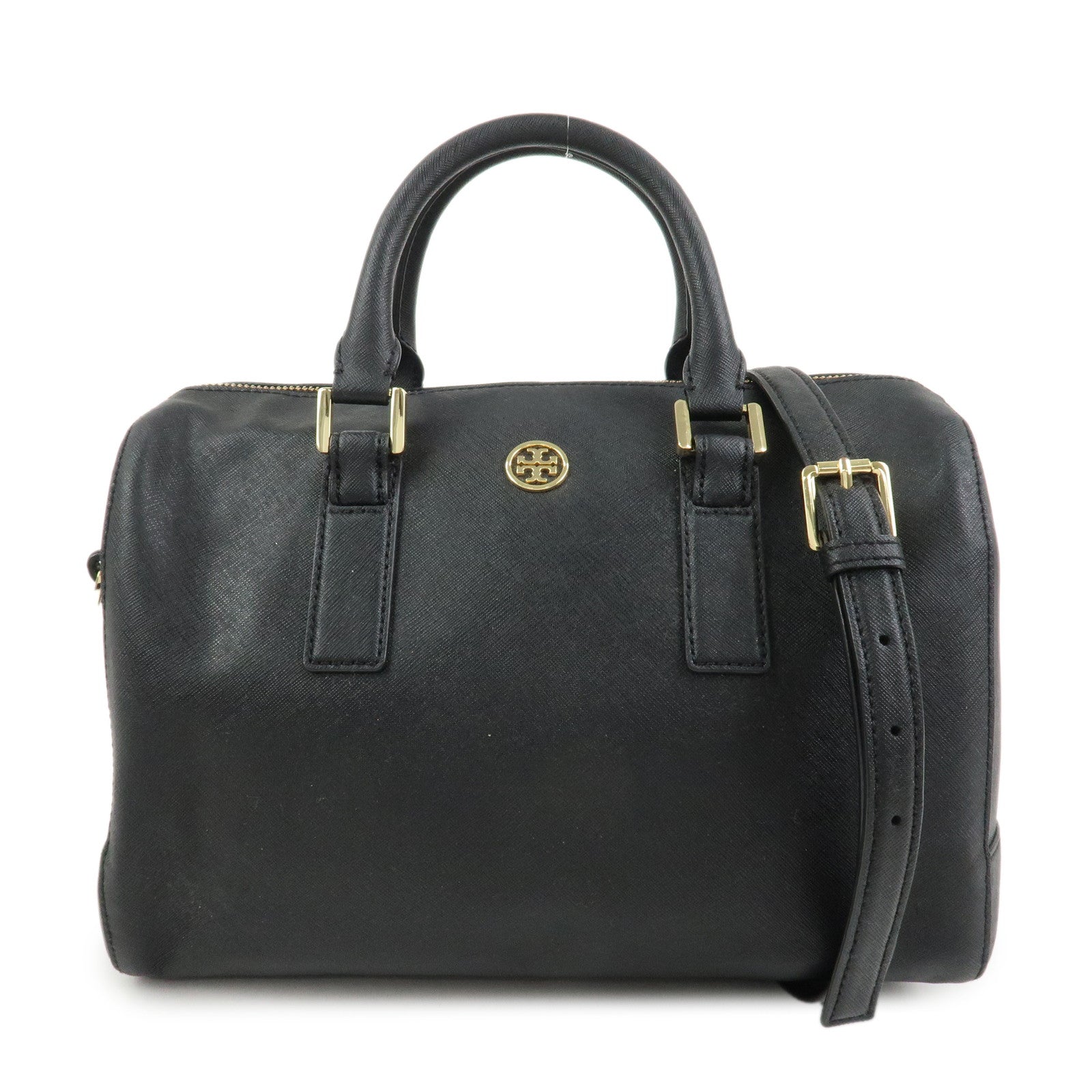 TORY BURCH Logo Leather 2Way Bag Hand Bag Shoulder Bag Black