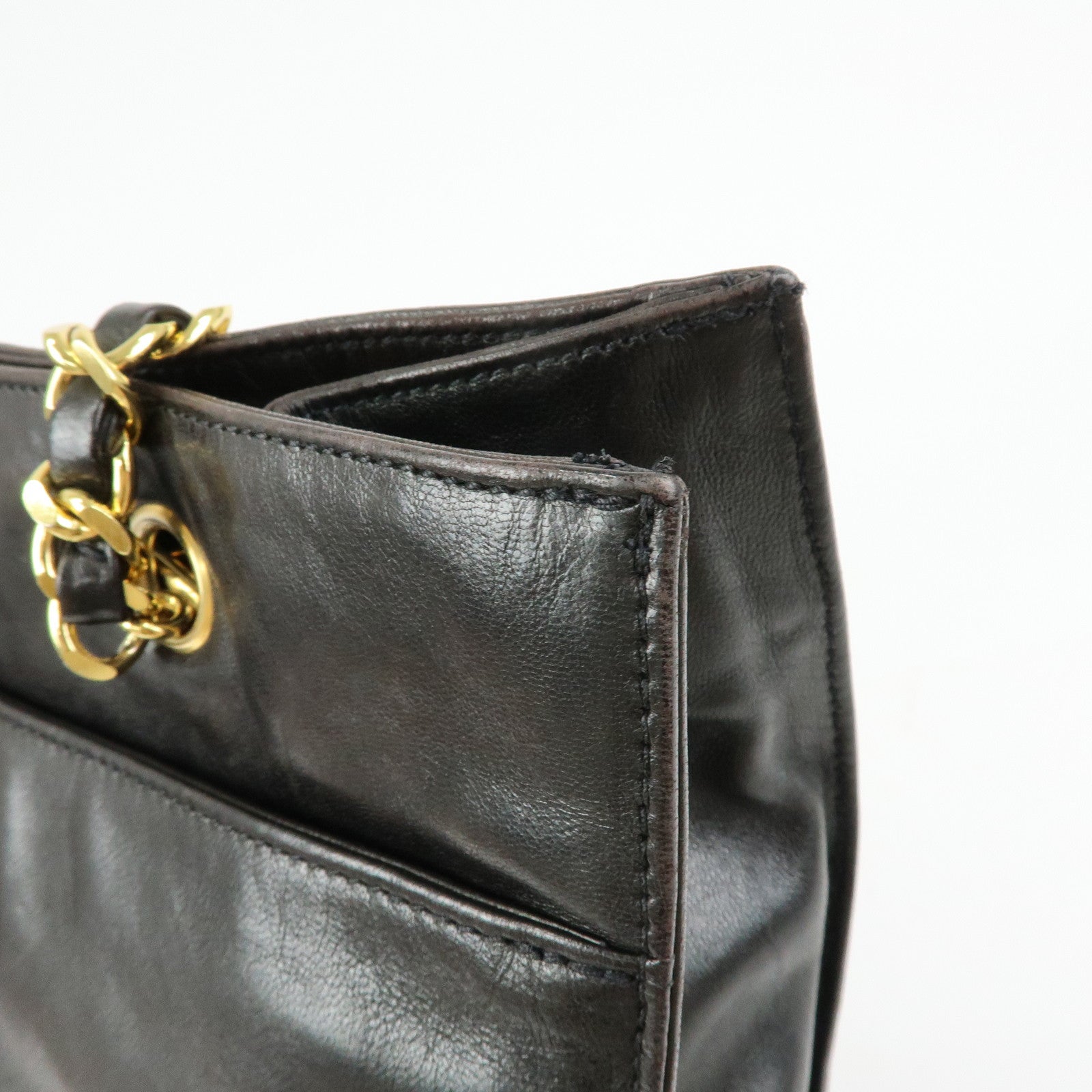 CHANEL COCO Mark Lamb Skin Tote Bag Shoulder Bag Dark Brown