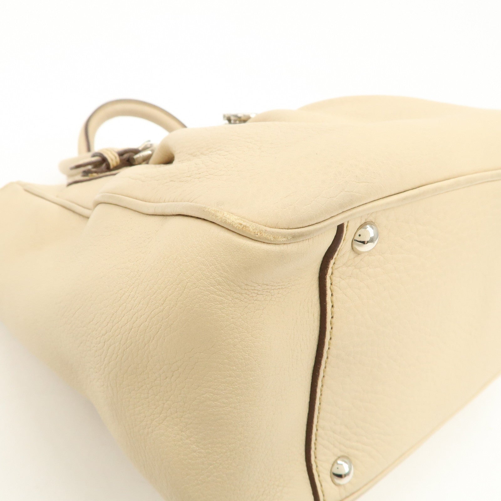 Ferragamo Gancini Leather 2Way Bag Hand Bag Shoulder Bag Beige