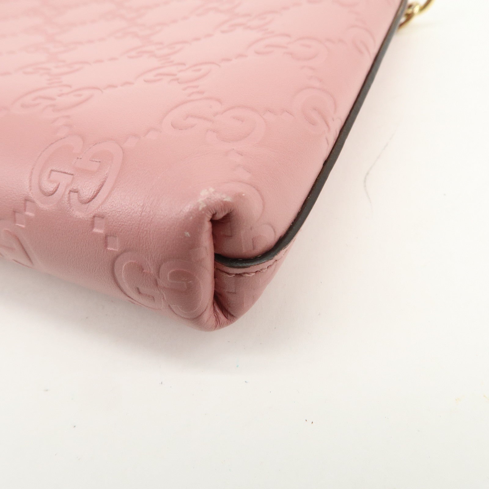 GUCCI Guccissima Leather Logo Chain Shoulder Bag Pink 428449